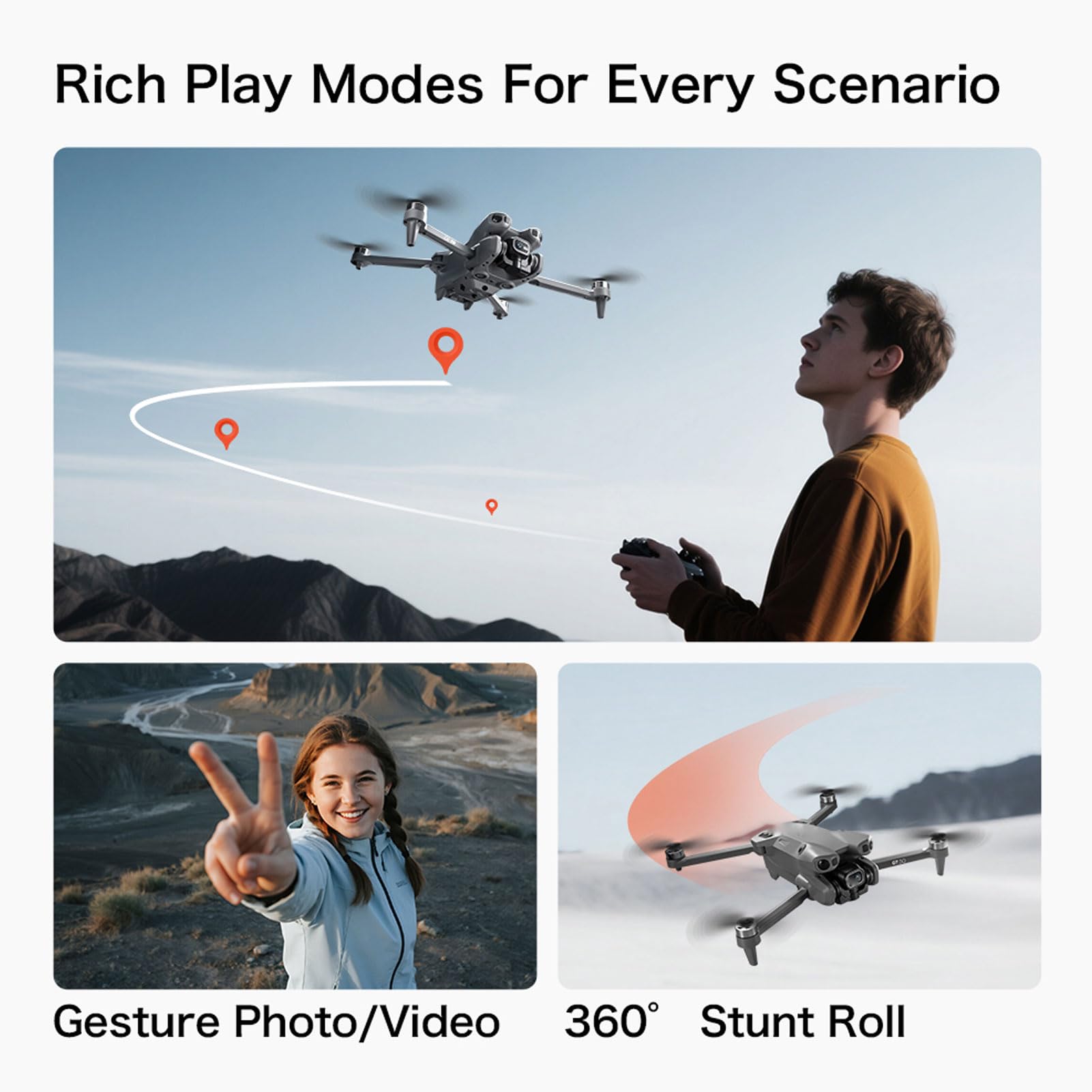 Zunate Drones Plegables con Cámara 4K, Ultraligero de 183 G, Cámara WiFi Portátil Cuadricóptero RC con Motor Sin Escobillas, 2 Baterías de 1300 MAh, para Adultos Principiantes