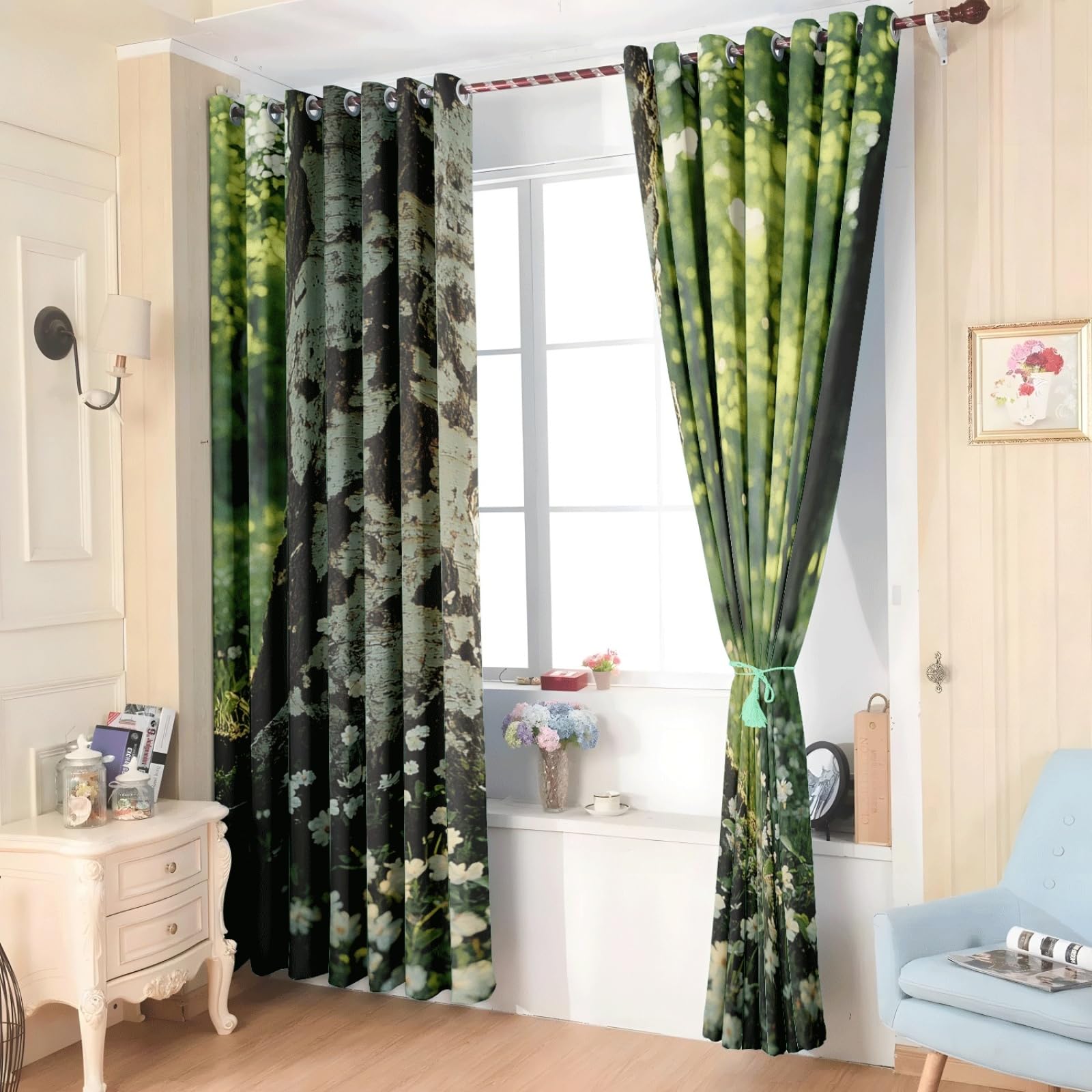 Curtain Elfenbeinweiß Grün Gardinen Blackout Curtain Polyester Vorhang mit Ösen Waschbar Vorhänge Living Room Verdunklungsvorhänge Schlafzimmer Gardienen Vorhang Blickdicht 2x85x200cm