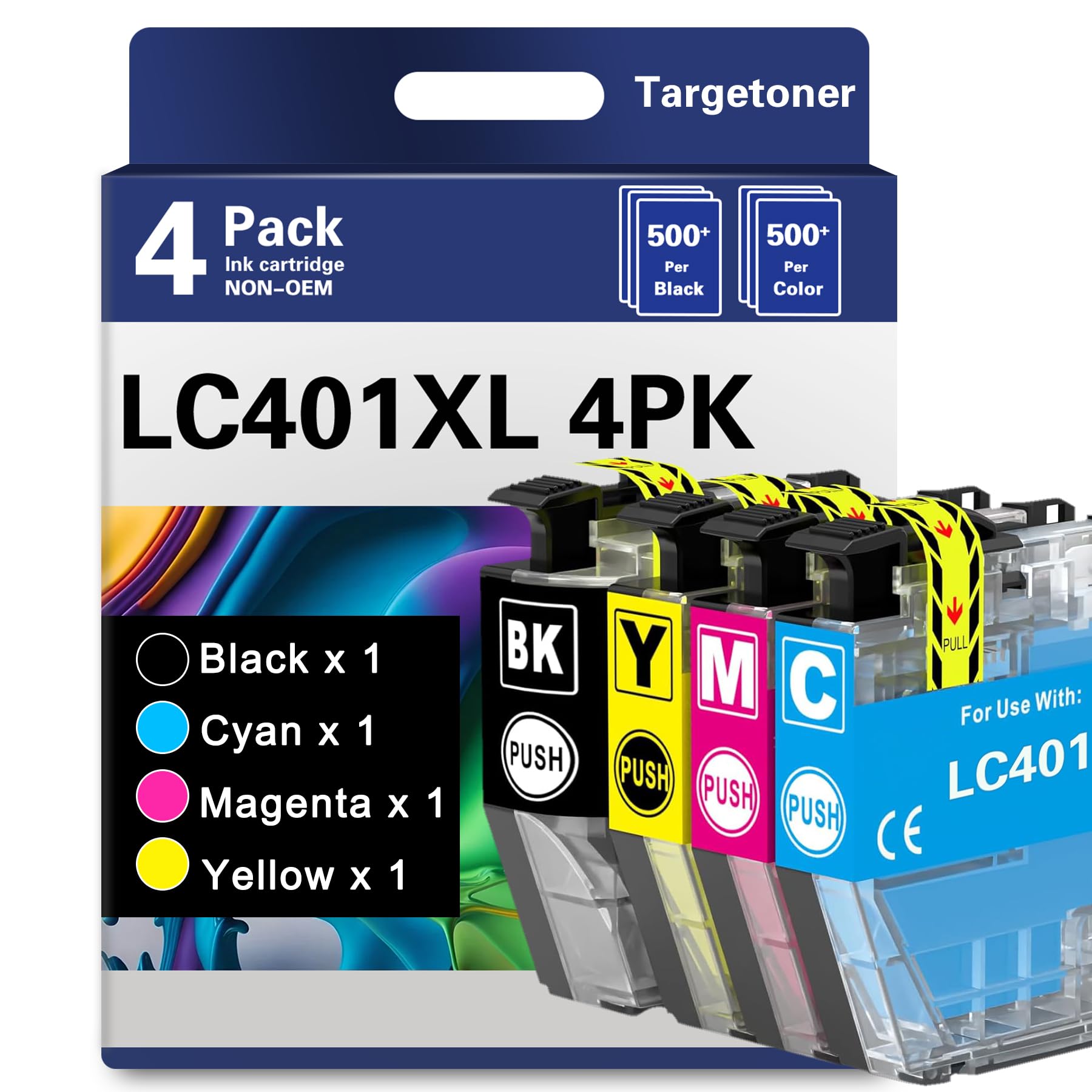 LC401XL LC401 High Yield MFC-J1010DW Ink Cartridges Replacement LC401XL LC401 XL Ink 4 Pack Compatible for Brother MFC-J1010DW MFC-J1012DW MFC-J1170DW