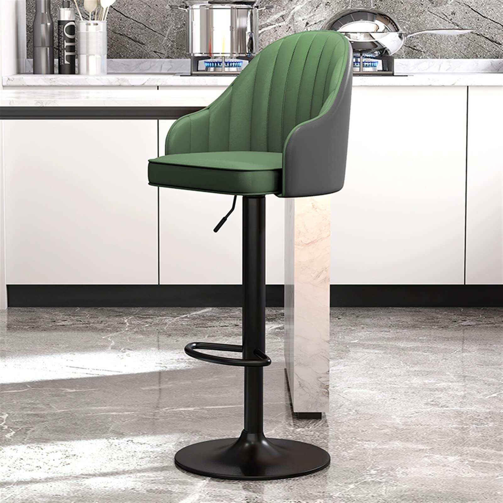 IUokLU Adjustable Swivel Bar Stools with Backs Counter Height Leather Bar Chairs for Bars Bistros Kitchen Island Black Metal Legs Azure Color Option(Blackgreen-39cm*44cm*32cm)