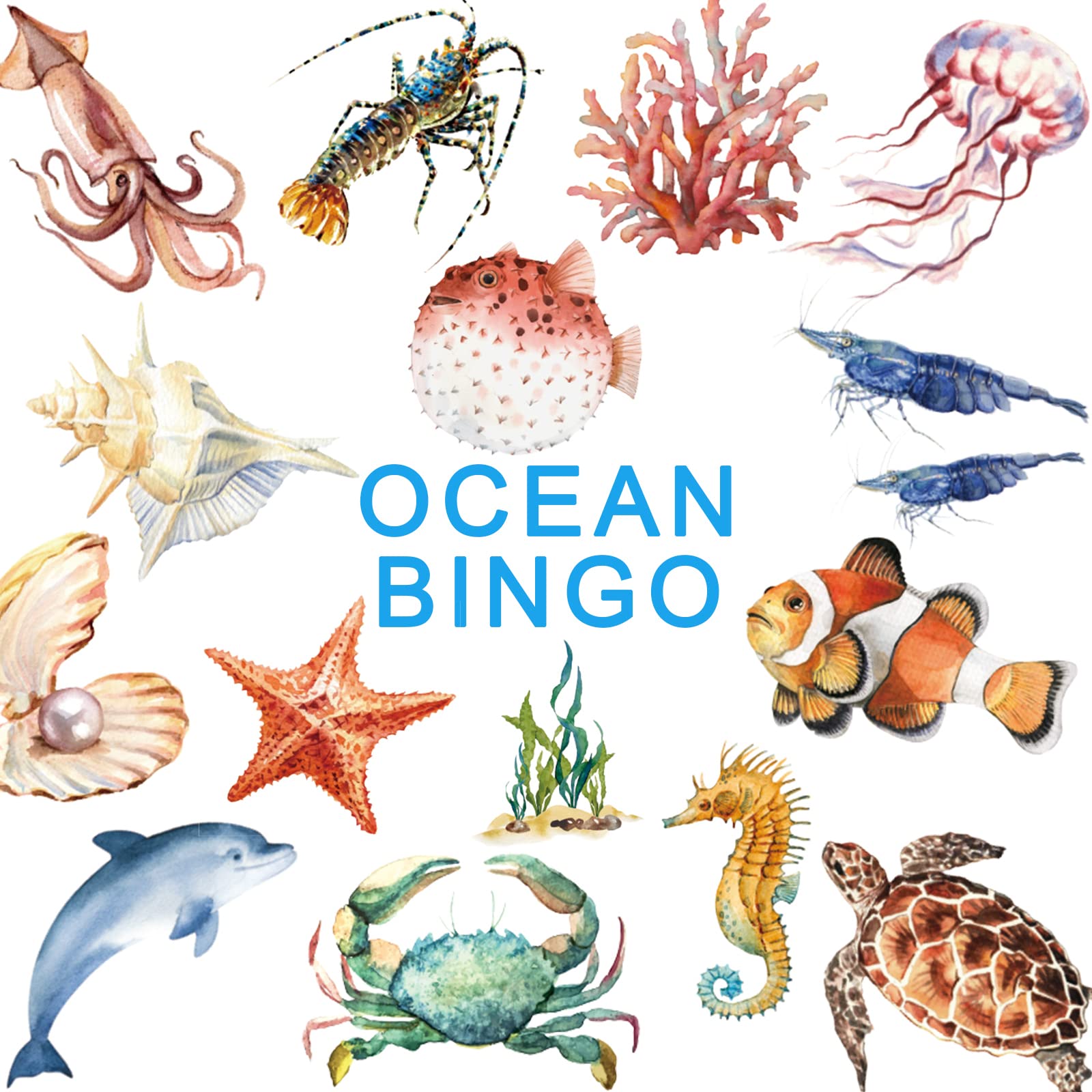 Juego de bingo oceánico para 28 jugadores para niños bajo el mar criatura jugando cartas divertidas educativas para grupos de memoria para la escuela, aula, actividades familiares, suministros 8