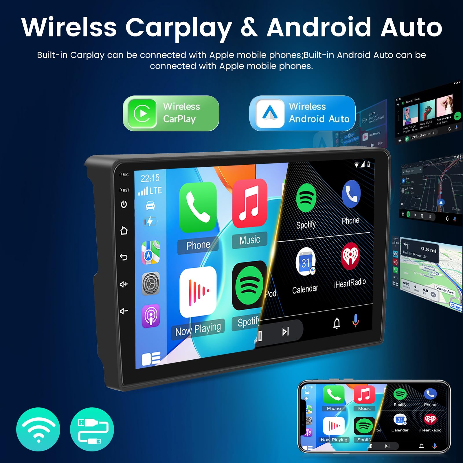 NHOPEEW 4+64G Radio Auto per Citroen Berlingo 2015-2018/Peugeot Partner 2008-2019 - Radio Android da 9 Pollici con Senza fili Carplay e Android Auto Schermo Diviso + Telecamera di Retromarcia
