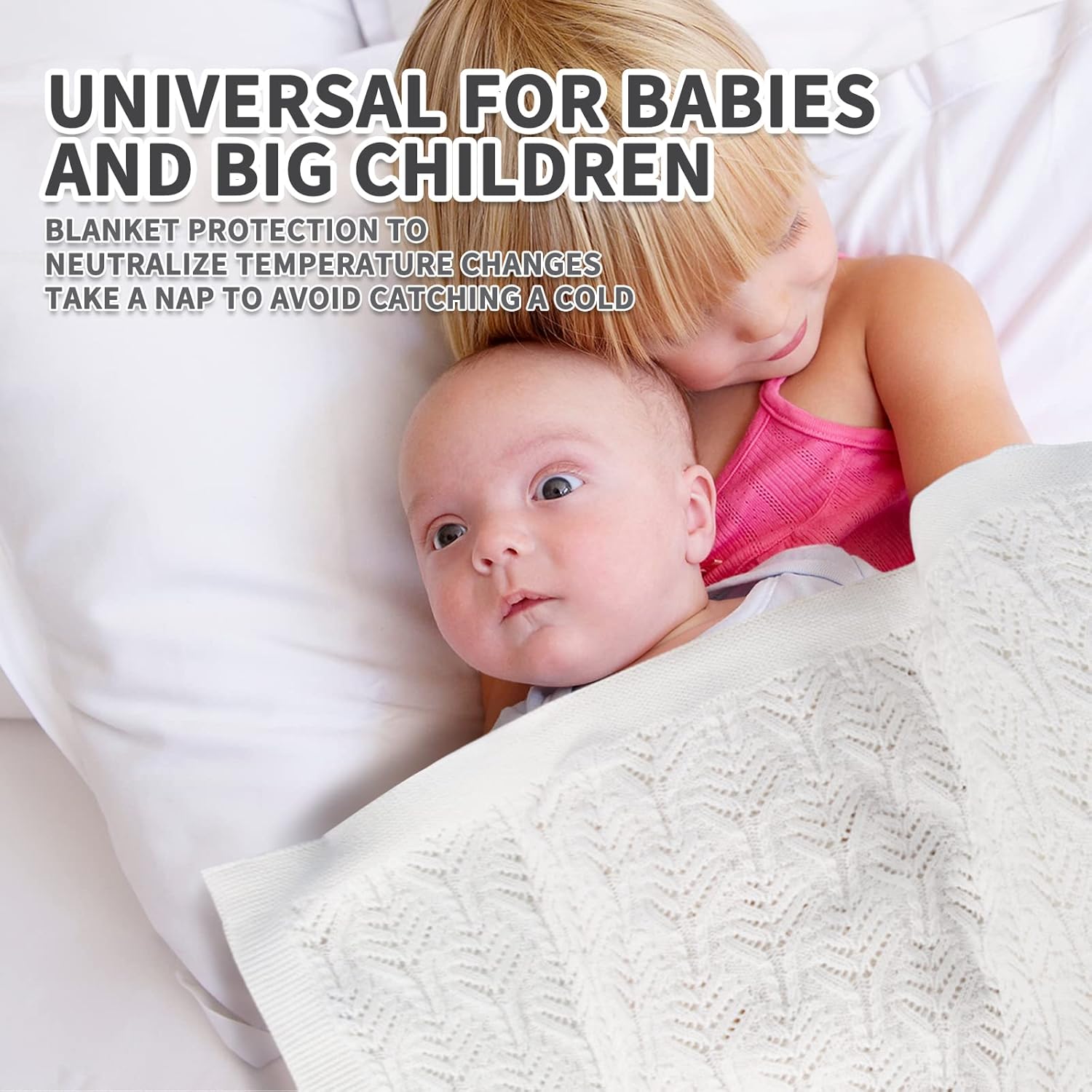 Knitted Baby Blanket White 100% Cotton Crochet Knit Cellular Breathable Soft Baby Blankets for Toddler Newborn Boy Girls 43x35 Inch - Image 5