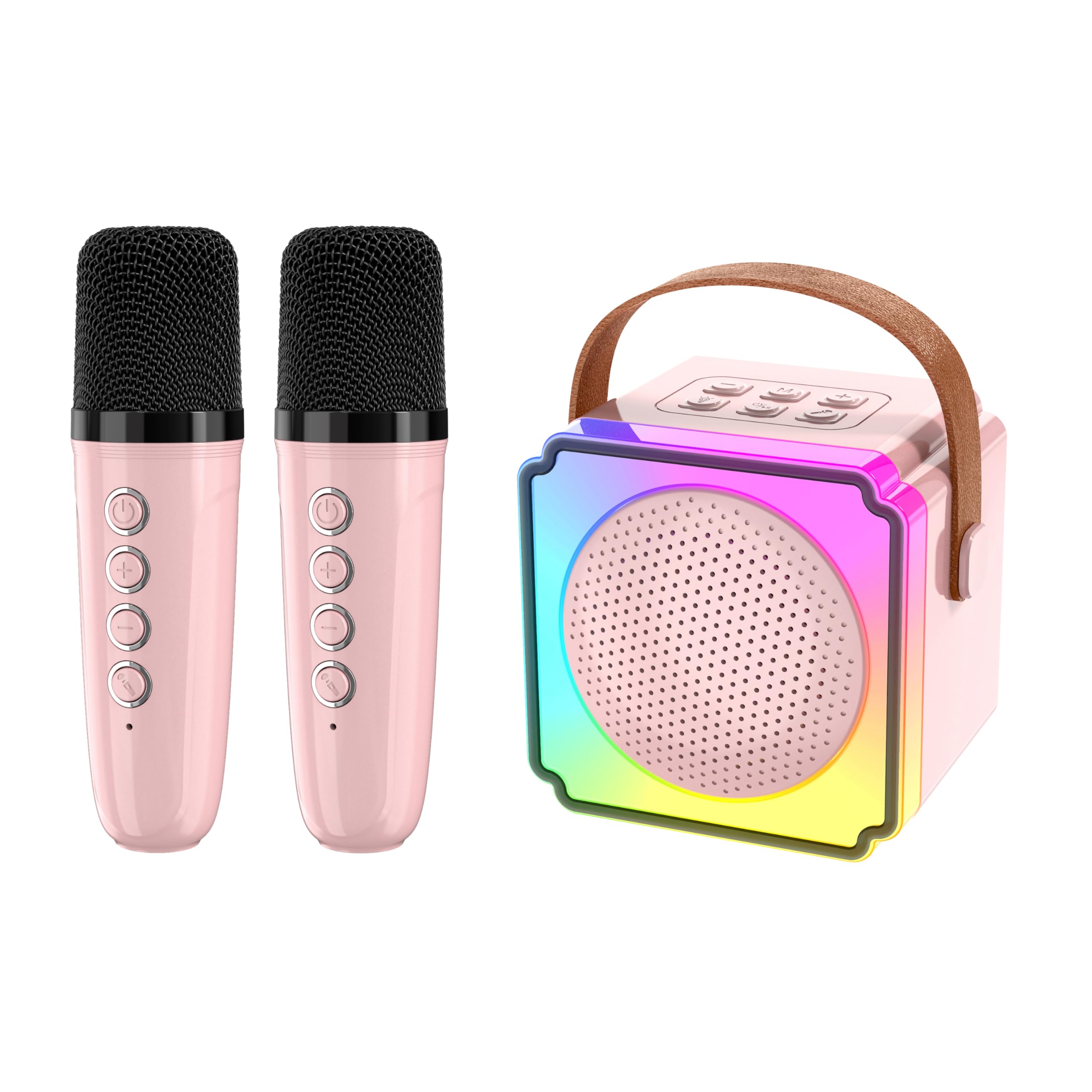 EFAILY Karaoke Machine for Kids, Christmas Birthday Gifts Toys Portable Bluetooth Speaker with 2 Wireless Microphones, Mini Karaoke Machine with LED Light for 4-12+ Years Old (Pink)