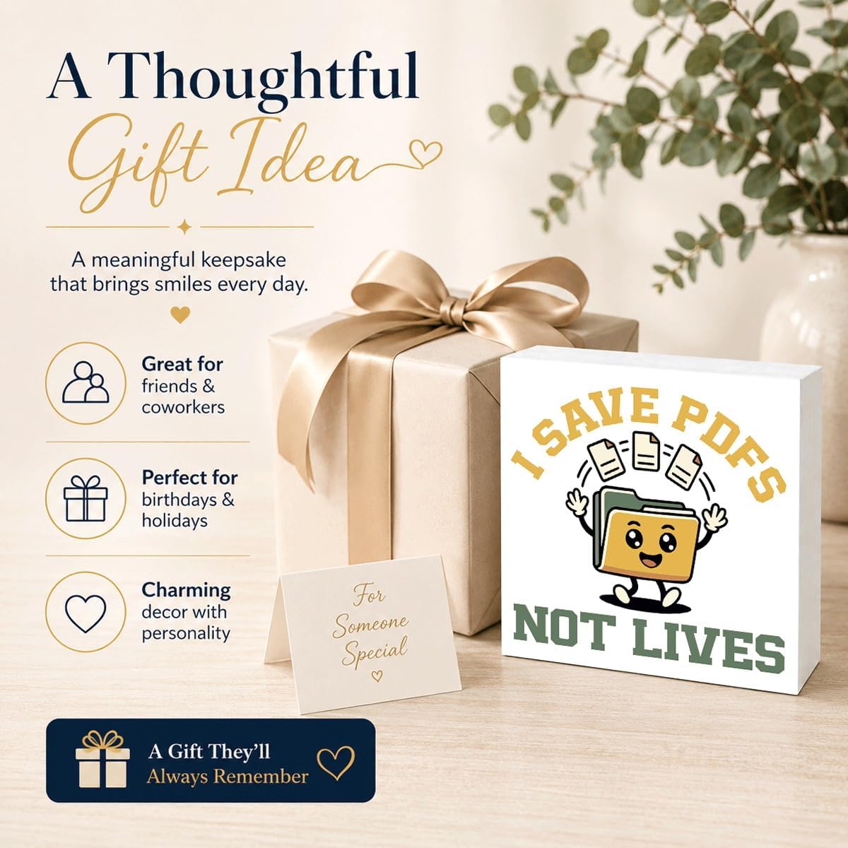 Funny Office Wood Box Sign, I Save PDFs Not Lives Cute File Folder Wooden Block Plaque, Humor Desk Shelf Decor for Admin Assistant Records Clerk Home Office, Coworker Gift image 4