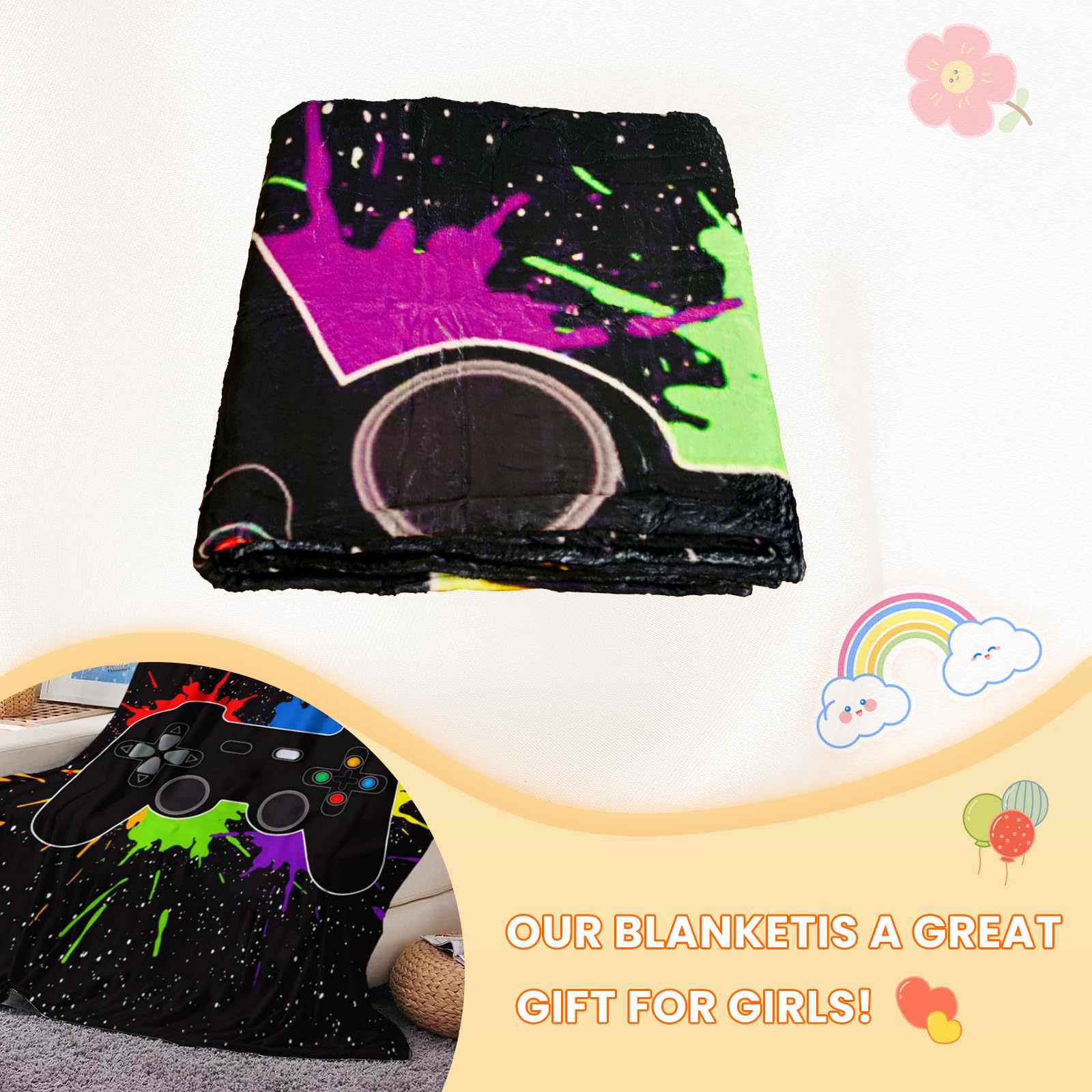 Coperta console di gioco 3D acquerello nero Galaxy Tie Dye 130 x 150 cm, coperta gamer per adolescenti, ragazzi e ragazze, moderna coperta per letto e divano con motivo console di gioco