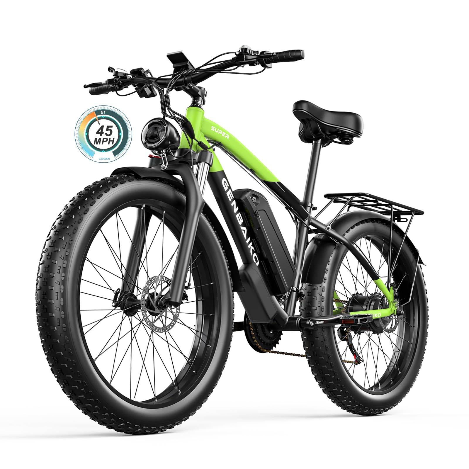 GENBAIKO Electric Bike for Adults 45MPH 52V 25Ah 2500W Peak Fast Ebike 26" Hydraulic Disc Brake Fat Tire E Bikes for Men with 21-Speed 100 Miles Electric Bicycle