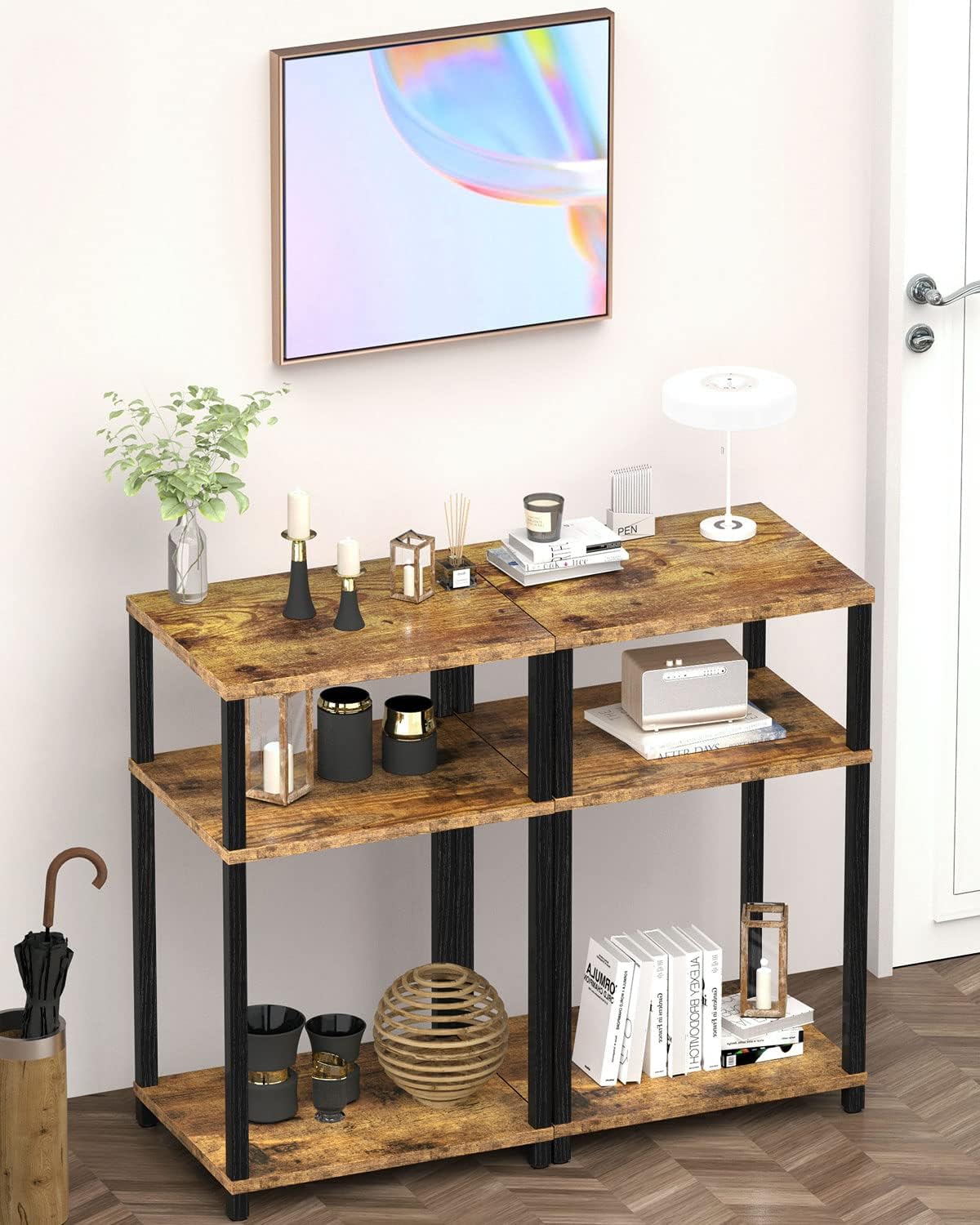 WOODYNLUX End Table Nightstands Set of 2, 3-Tier Bedside Tables, 5-Tier Shelf Bookcase, Nightstand Accent Table for Couch, Living Room, Bedroom, Rustic Brown and Black, Easy Assembly. : Home & Kitchen