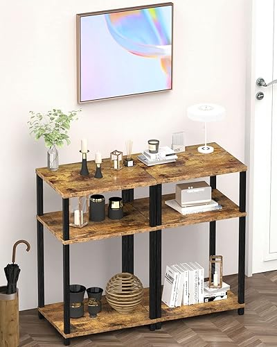 Miniatura 2 de WOODYNLUX Juego de 2 mesitas de noche para mesa auxiliar mesa auxiliar alta mesas de noche de 3 niveles estantería de 5 niveles mesa de noche para