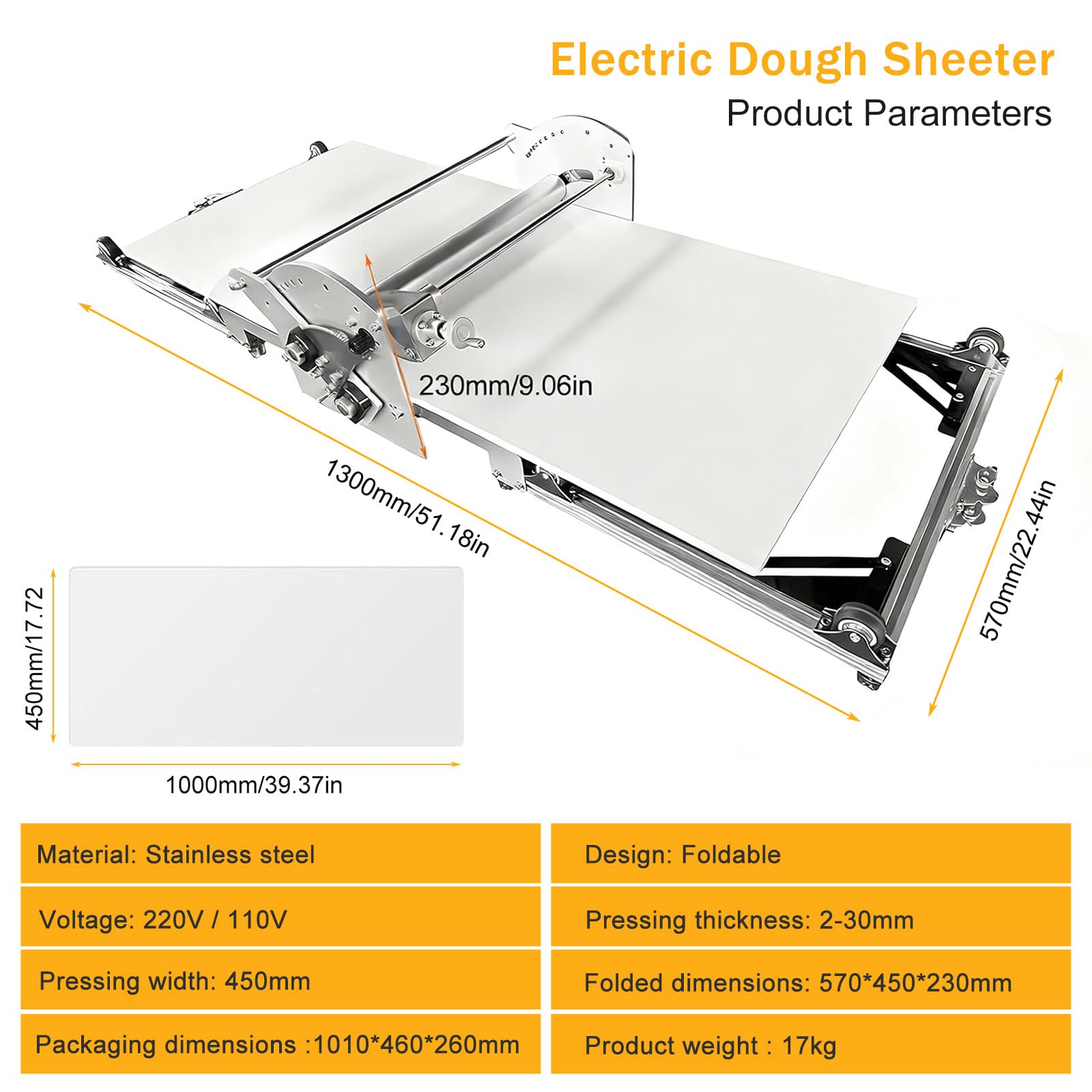 Máquina laminadora eléctrica de Acero Inoxidable para Croissants, Pasteles, Pizza y hojaldre - Laminadora Profesional de sobremesa, Equipo de panadería de 220 V