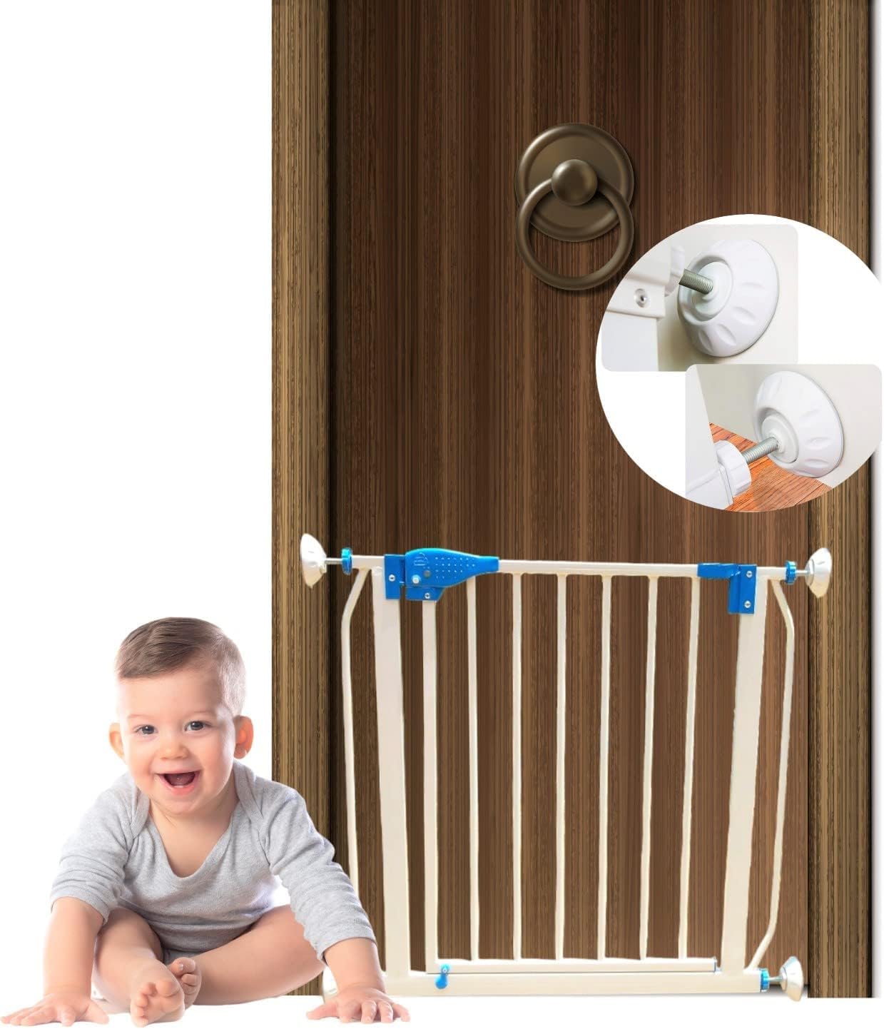 UNIVERSAL Staircase Fixture For Any Metal Safety Gate (2 in 1) to fix one side on round Stairs Rail, Brown