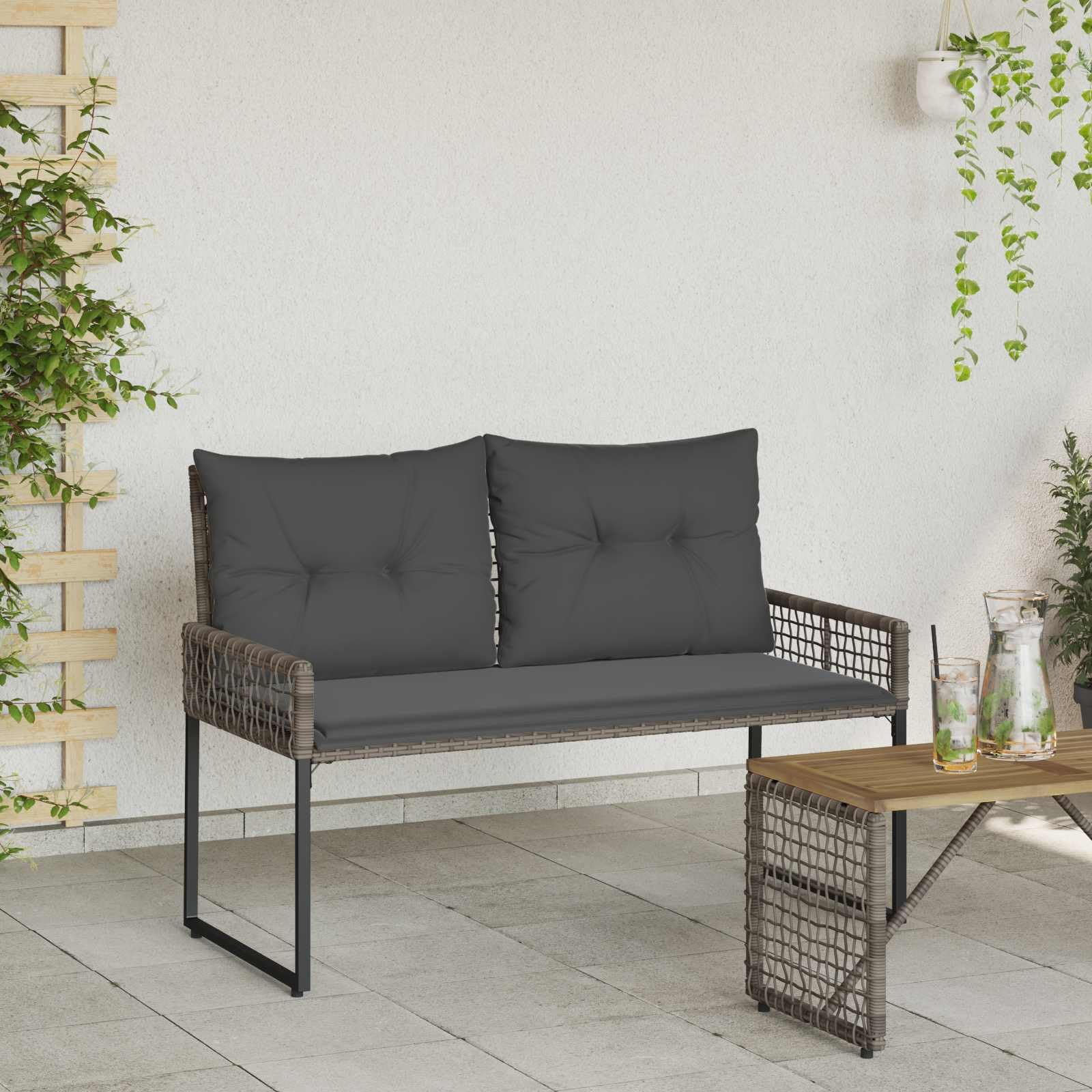 Fengshui Ławka ogrodowa, szara, 118 x 55 x 82 cm, tkanina z polirattanu