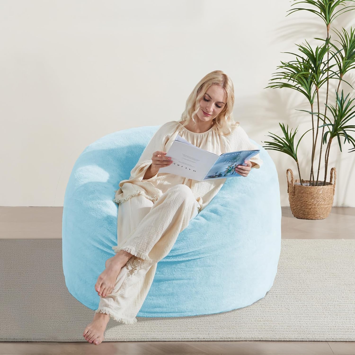 3ft bean bag chair, comfy bean bag chairs for adults, luxury velvet memory foam stuffed beans bags with removable cover, adult beanbag chair with filler for living room, bedroom, light blue 3ft light blue