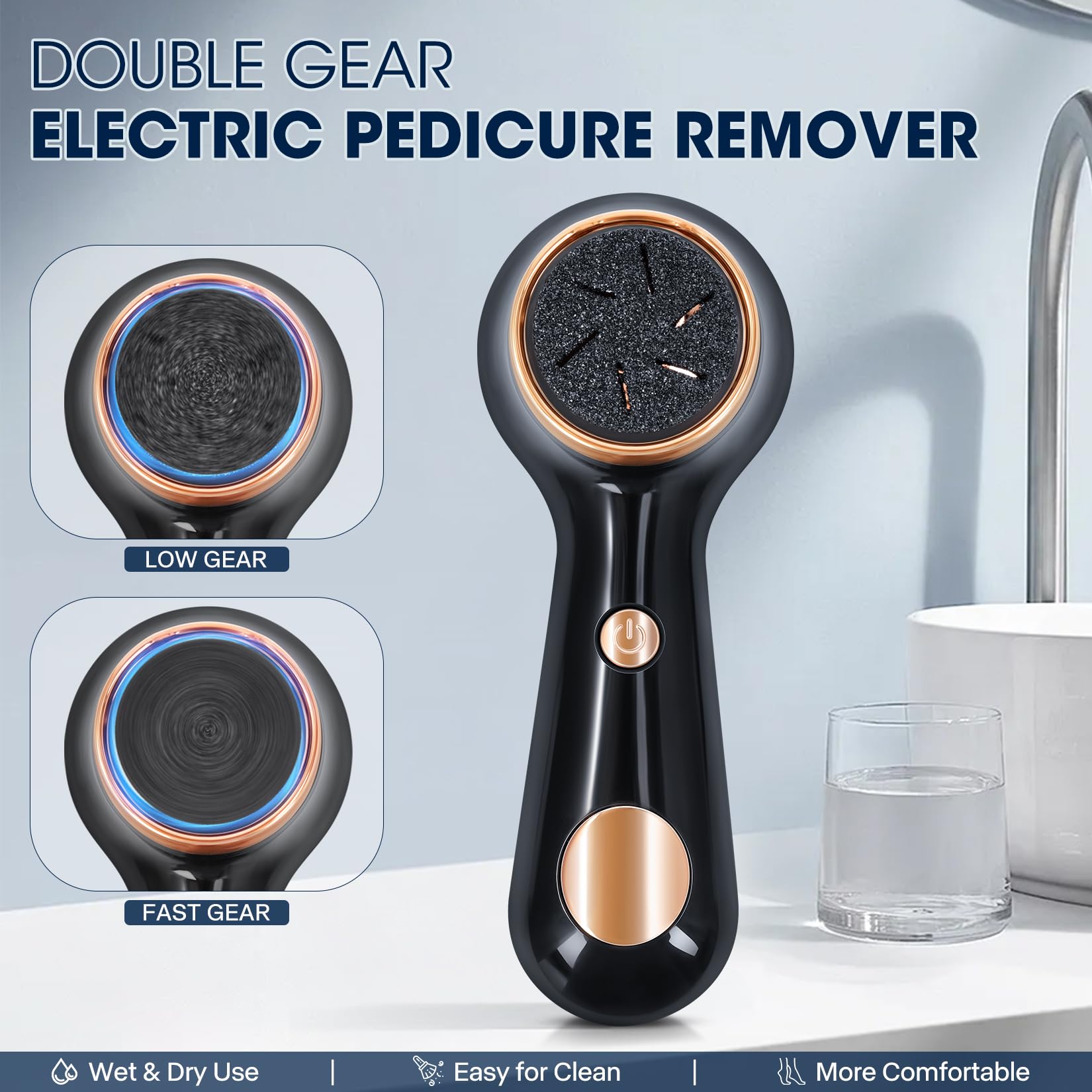 Electric Callus Remover for Feet, TOEDO Foot File Callus Remover Rechargeable Waterproof Adjustable Speed Electric Pedicure Tools Feet Scrubber for Dead Skin Foot (Black)