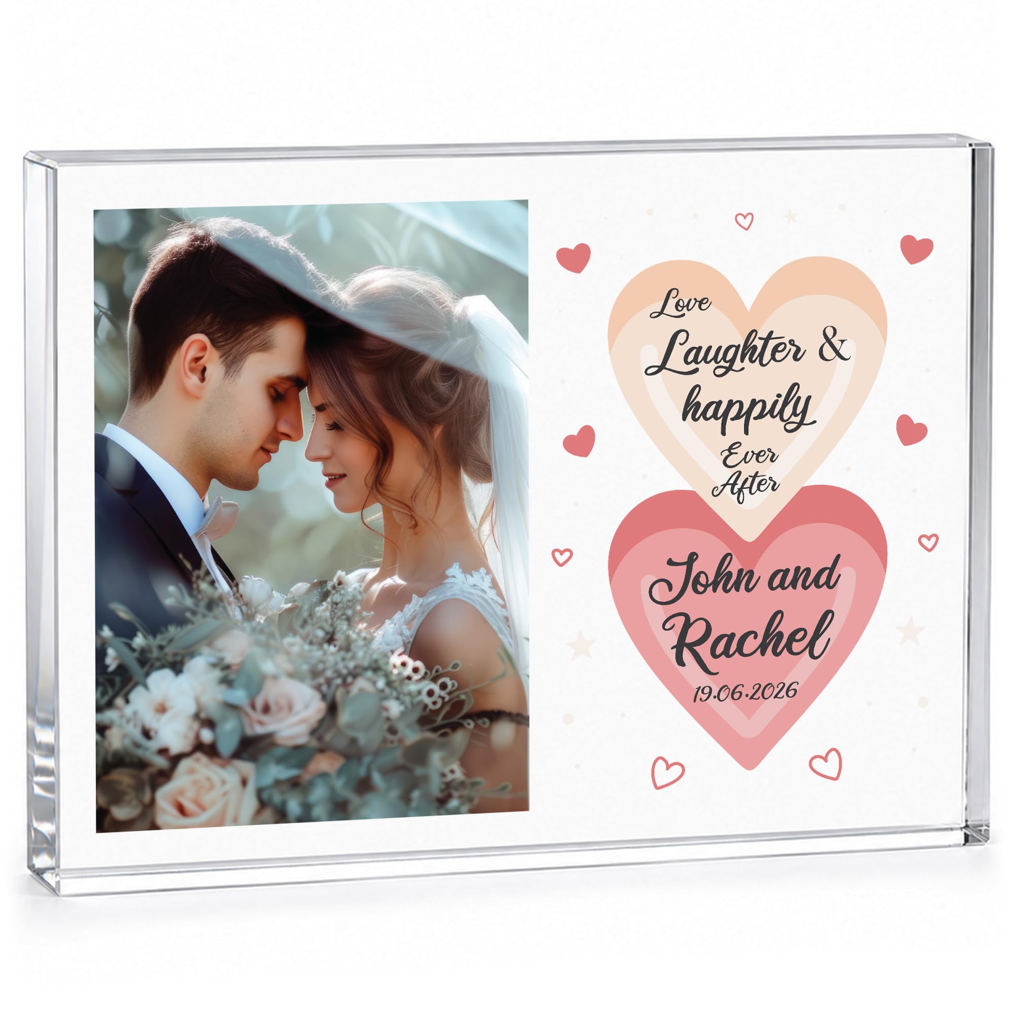 RED OCEAN Personalised Wedding Acrylic Photo Block Custom Bride And Groom Photo Plaque Newlyweds, Anniversary or Wedding Gift