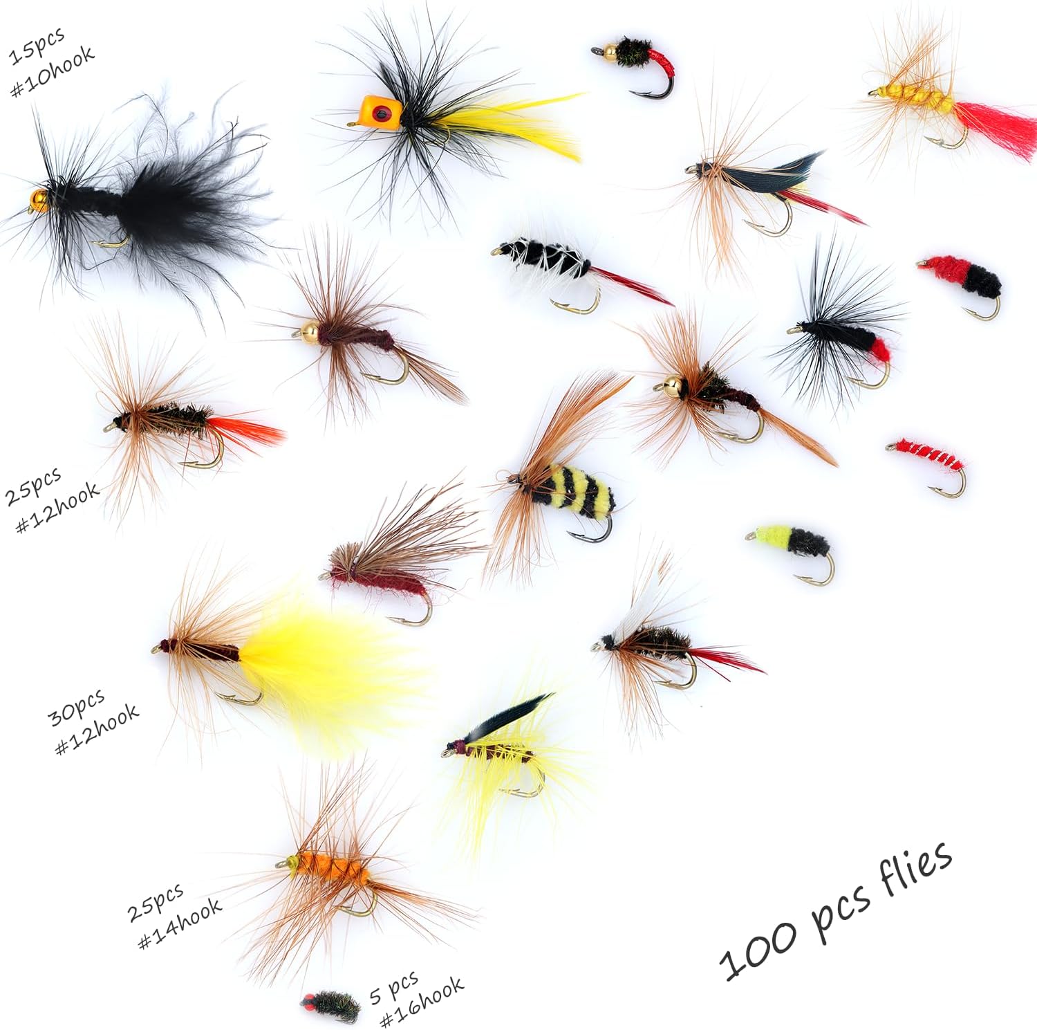 EXAURAFELIS Flying Flies kit Fishing Gear Fishing Lure 64/100/120PCS Dry Wet Flies Tackle Box Fly FishingLures for Bass Salmon Trout Freshwater Walleye Steelhead Bonefish Tarpon Saltwater