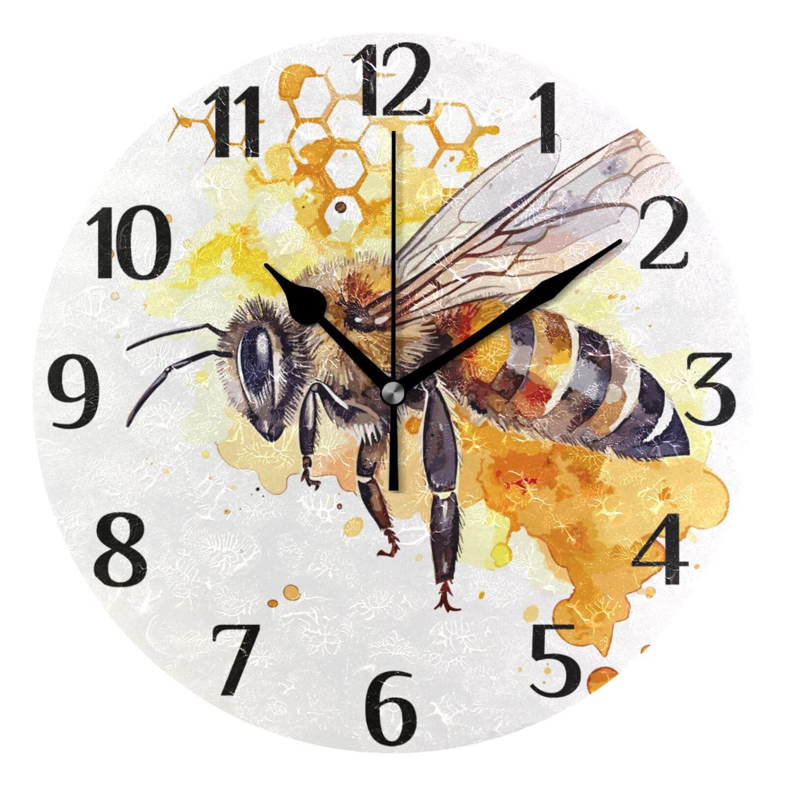 Mnsruu Clock 111 Bee Watercolor Insect Wall Clock Silent Non-Ticking Round Wall Clock 25cm Easy to Read Decorative Clocks for Living Room Dinning Kitchen Home Battery Operated — image 1