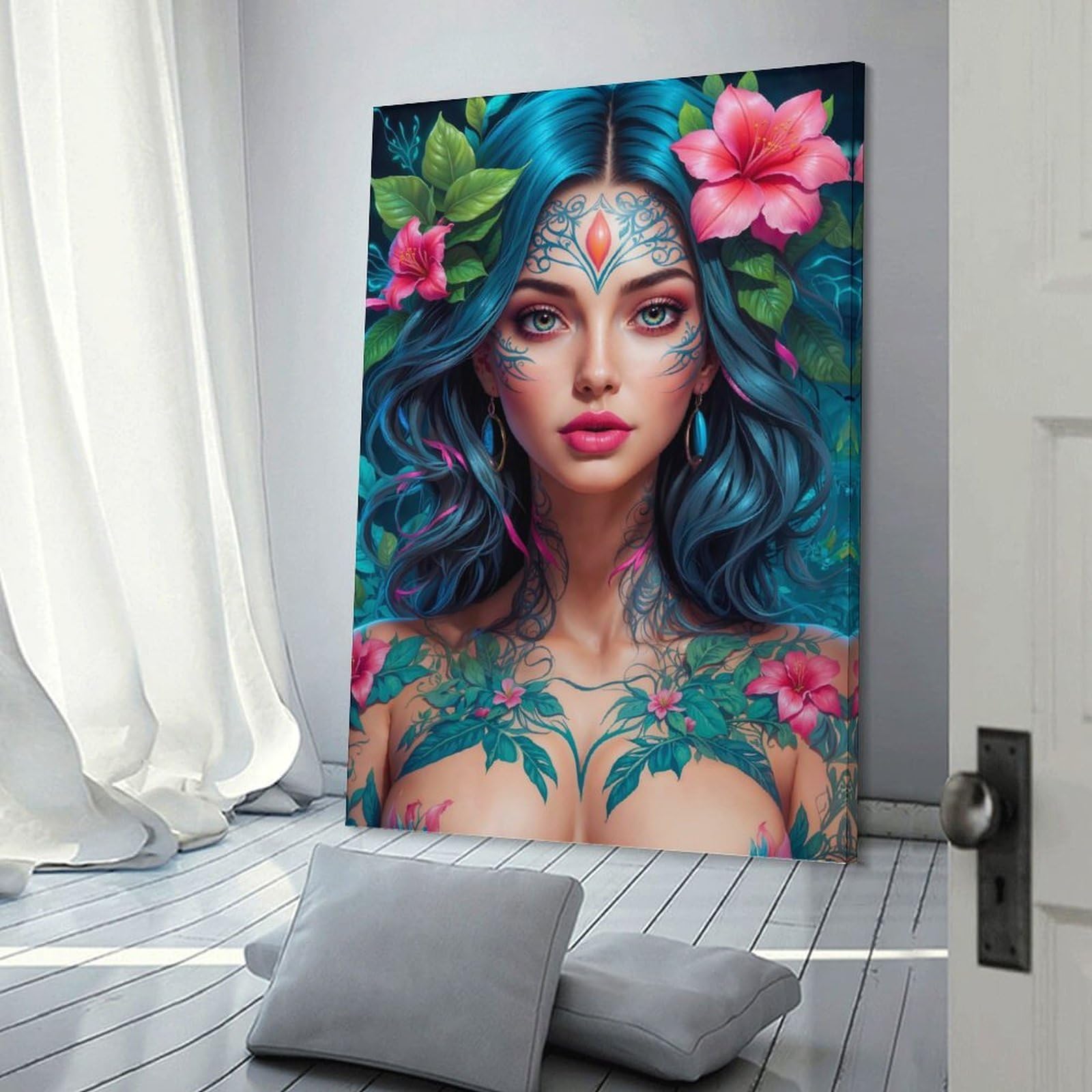 Junmoney Frame-Style-20 Floral Anime Portrait Wall Decor Canvas Print, 16X24inch(40X60cm), For Home Lounge, Bedroom Or Reading Nook, Decorative Artwork For Empty Walls