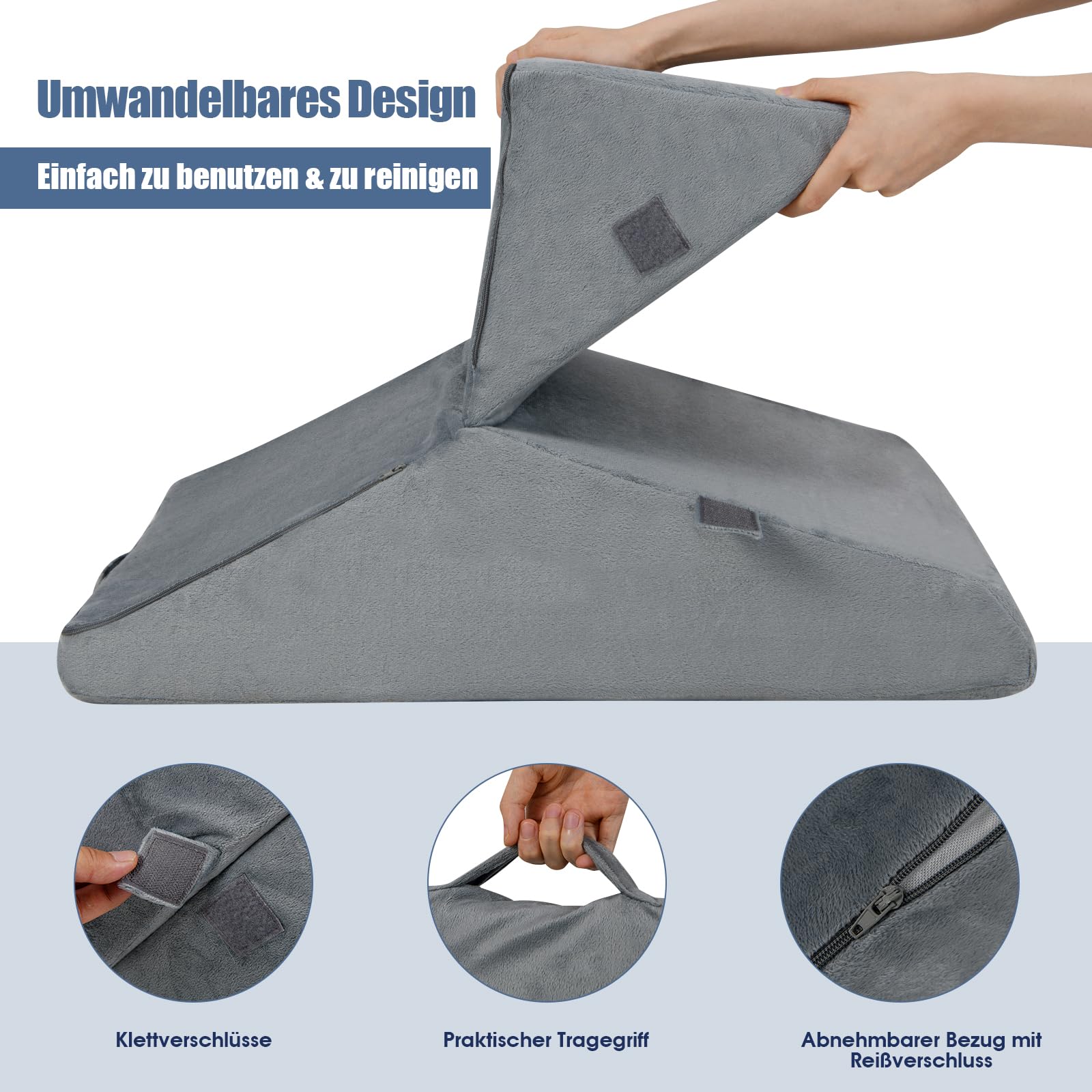 COSTWAY Poduszka klinowa, poduszka do czytania, poduszka pod plecy, poduszka na nogi, pianka memory foam, pokrowiec do prania, poduszka refluksowa dla dorosłych, ergonomiczna poduszka do siedzenia w