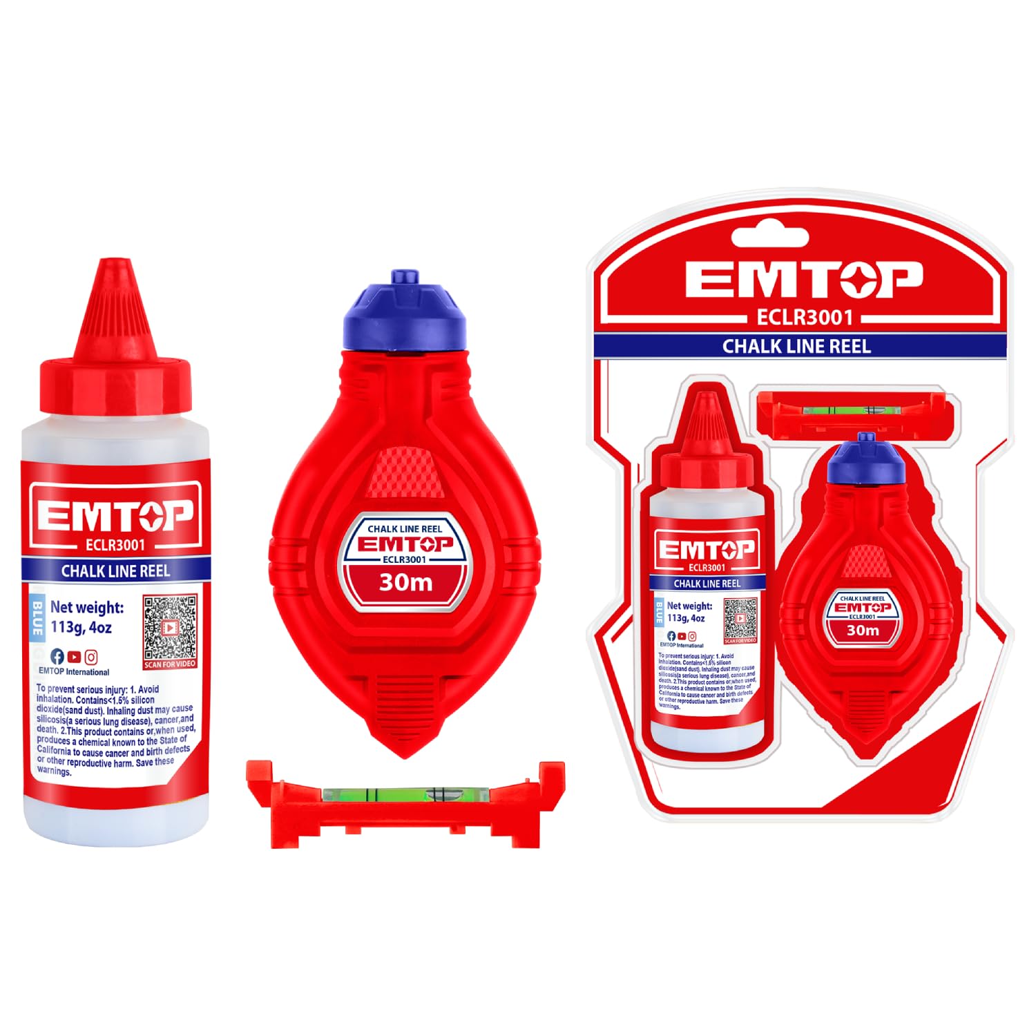 EMTOP MBTstore Chalk Line Reel - 30mtr, tool for marking long, straight lines on relatively flat surfaces-image-3