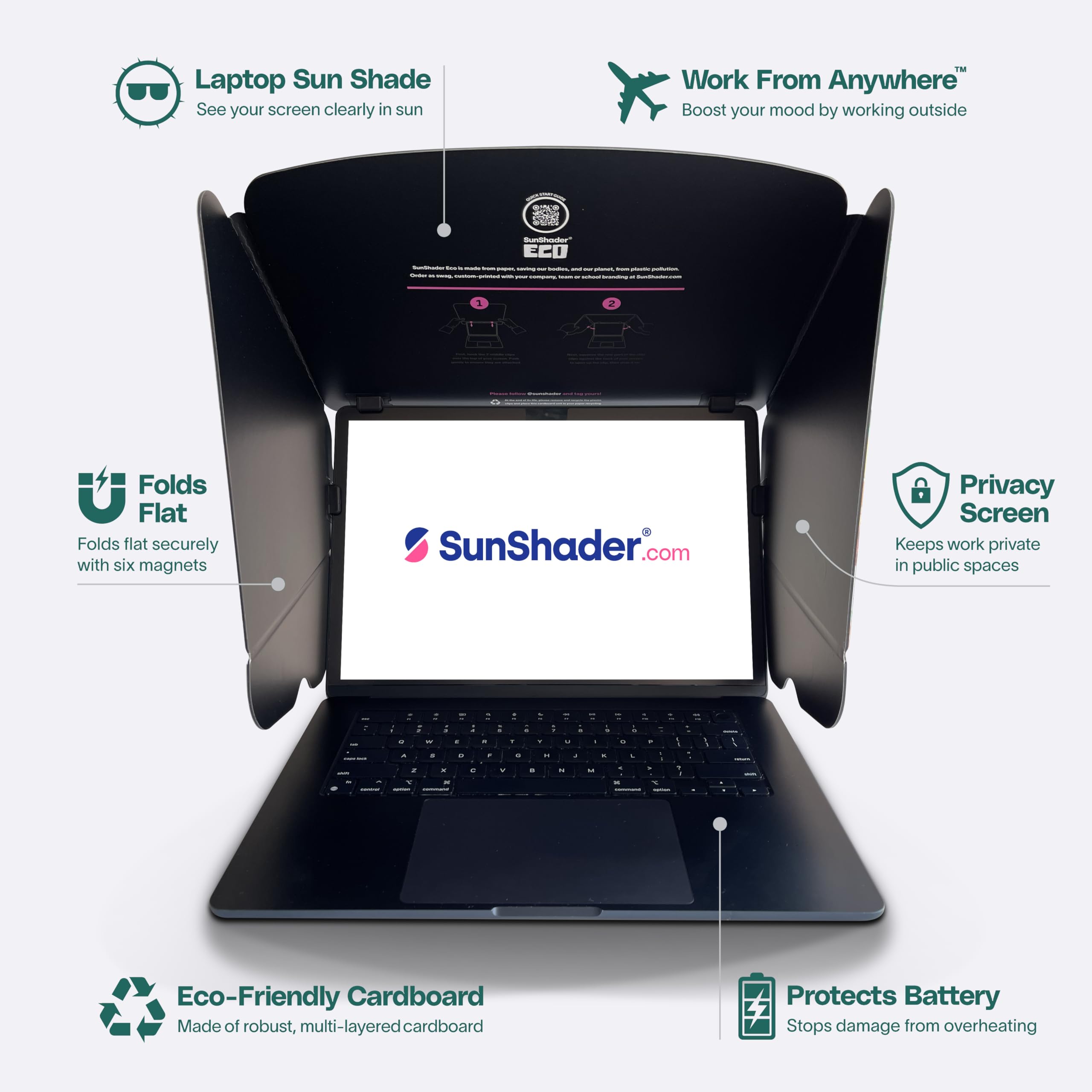 Laptop Sun Shade (M, Tropical), SunShader Eco, Recyclable Multi-Layered Cardboard Laptop Sun Shade for Working Outside & Privacy Screen - Patent 10963010