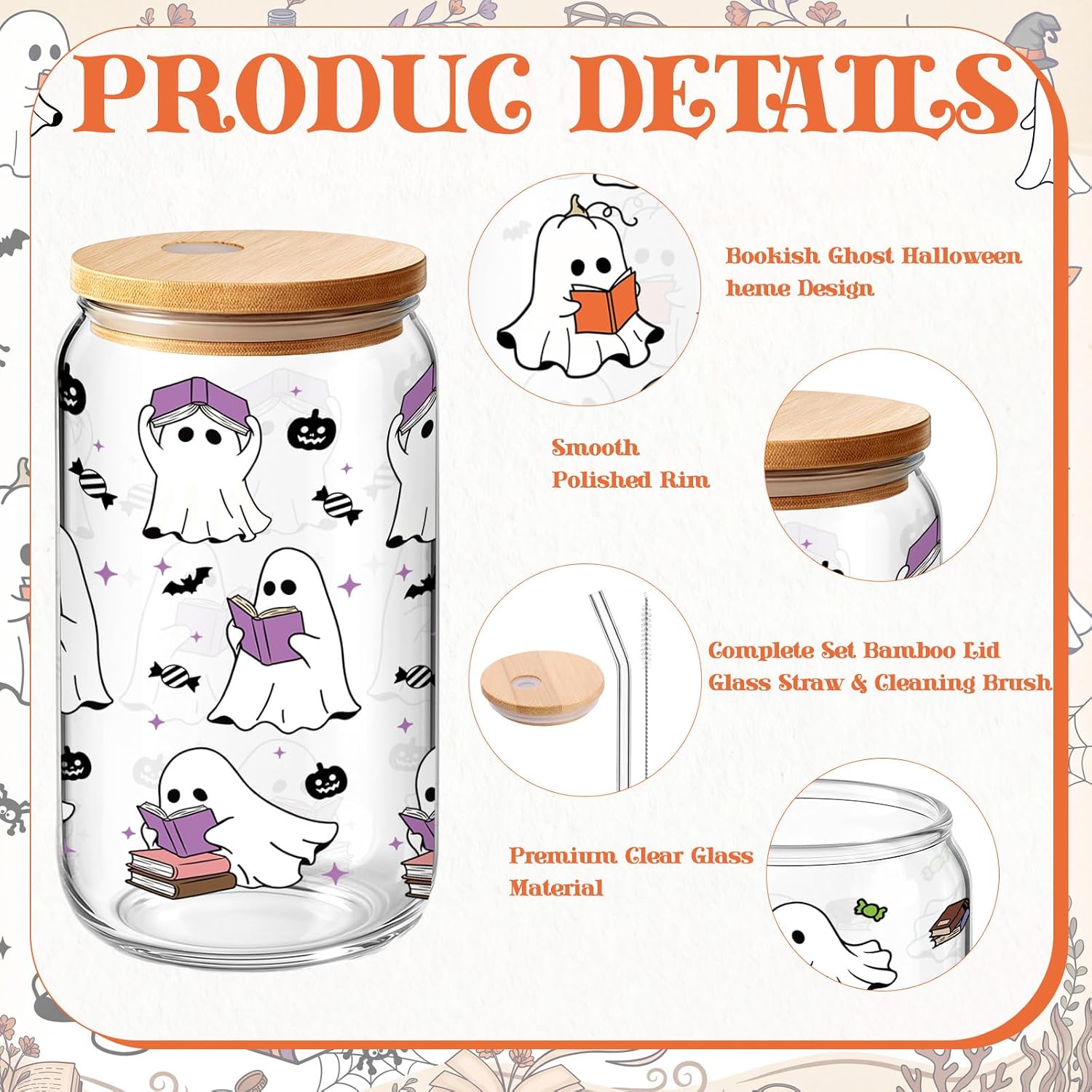 Havawish 4 Pcs Halloween Ghost Reader Glass Cup