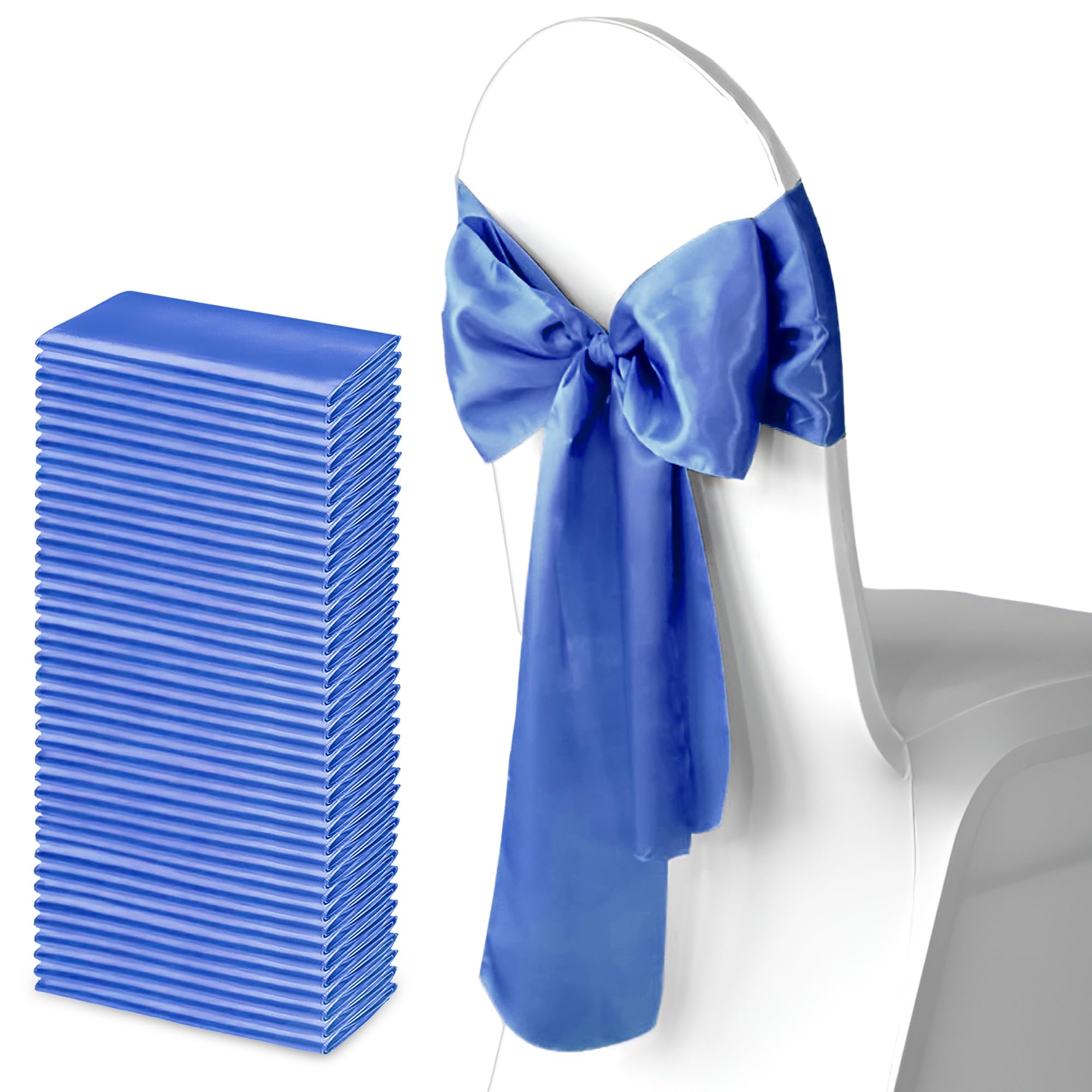 Trimming Shop 7" x 108" Royal Blue Satin Chair Saheses, 50 pcs โ image 1