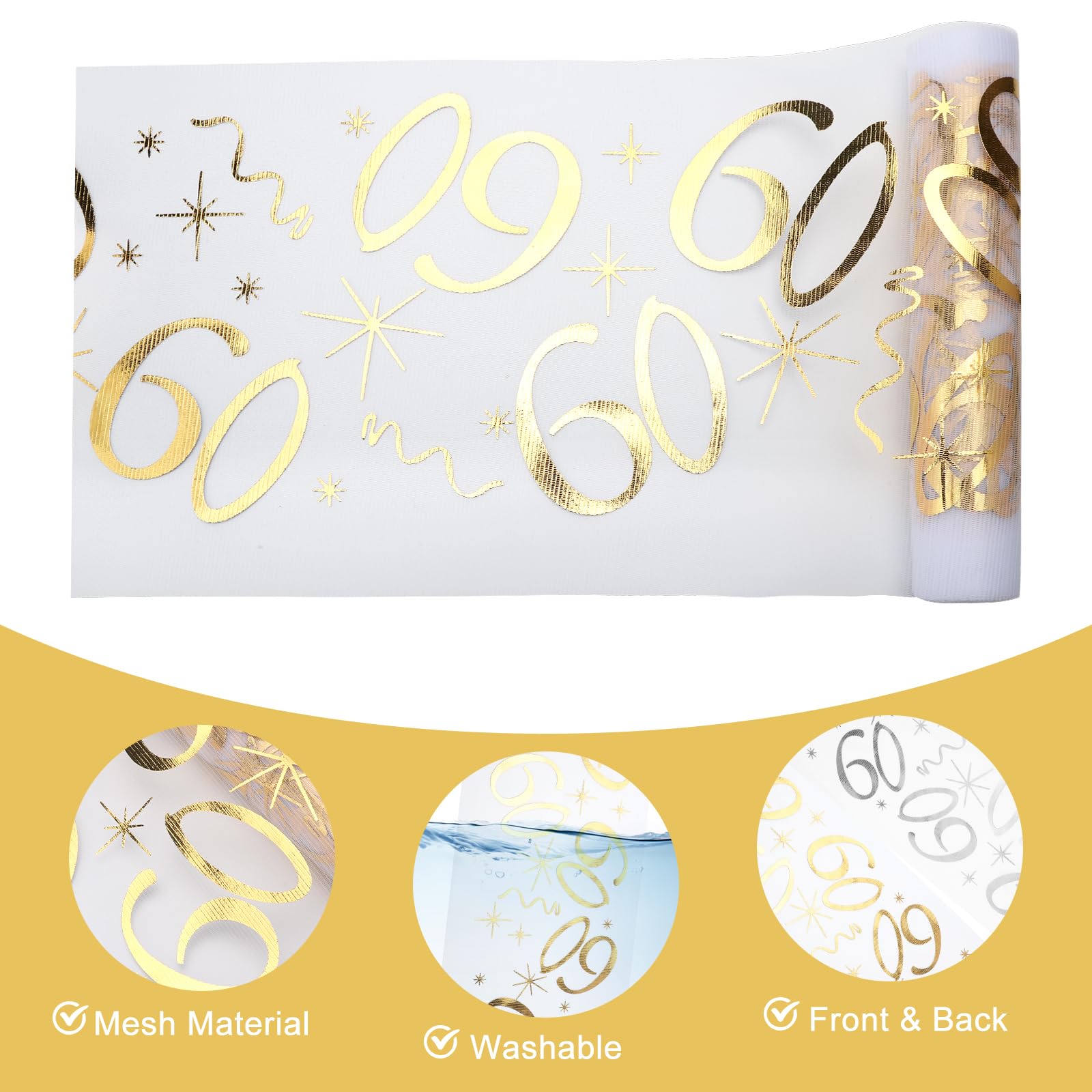 Tischläufer 60 Geburtstag – 28 Cm X 10 M, Gold Glänzend, Aus Polyester