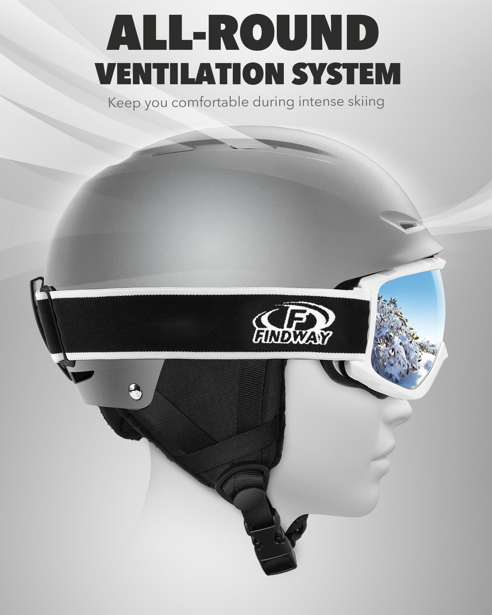 Findway Kit Casco Sci con Maschera Sci, Casco Snowboard con Occhiali Sci per Uomini Donne e Giovani UV400 Proteczione Set di Casco per Sport Invernali