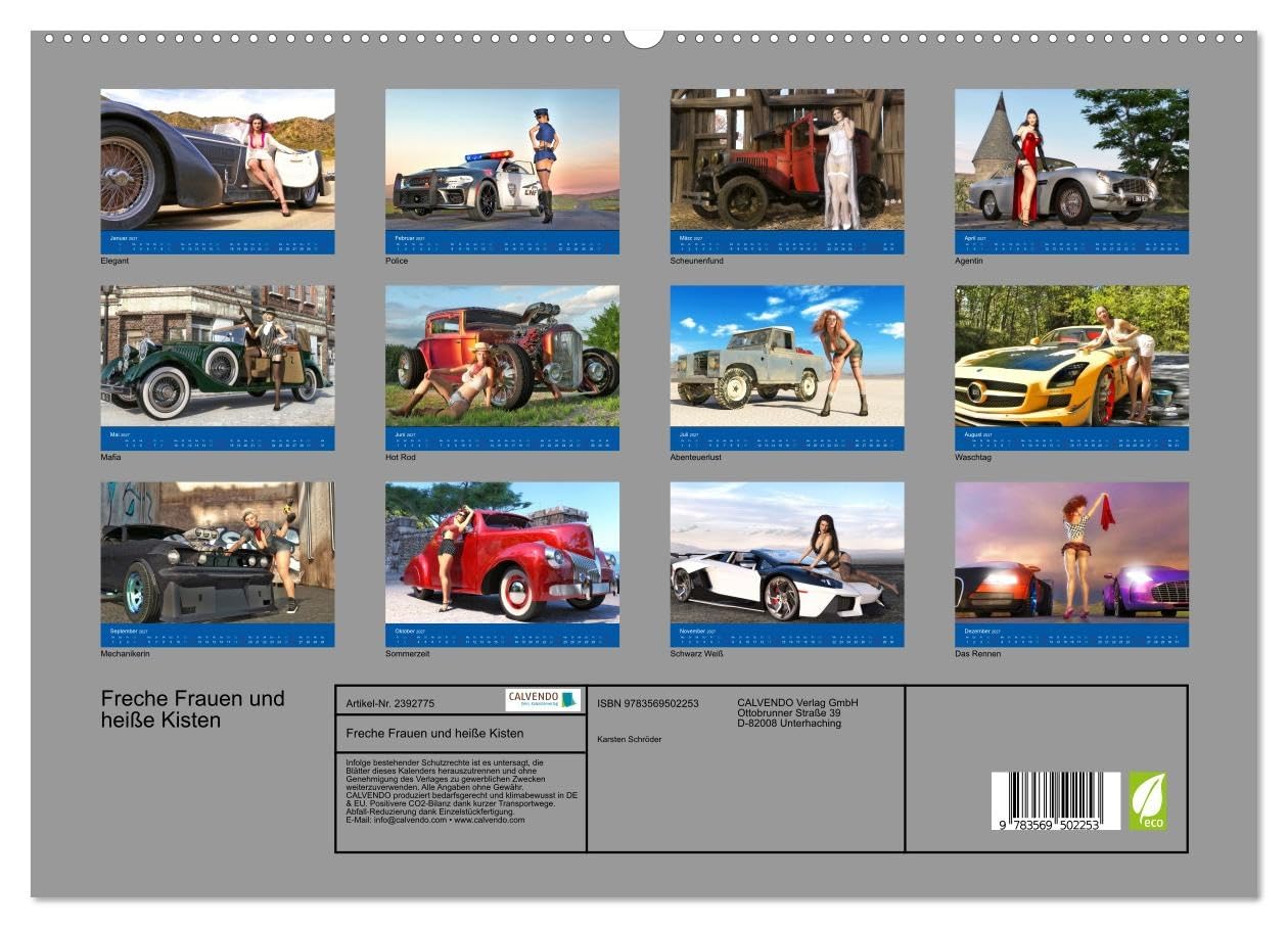 CALVENDO - Freche Frauen und heiße Kisten (hochwertiger Premium Wandkalender 2027 DIN A2 quer), Kunstdruck in Hochglanz: Coole Autos, freche Frauen - was will man(n) mehr?