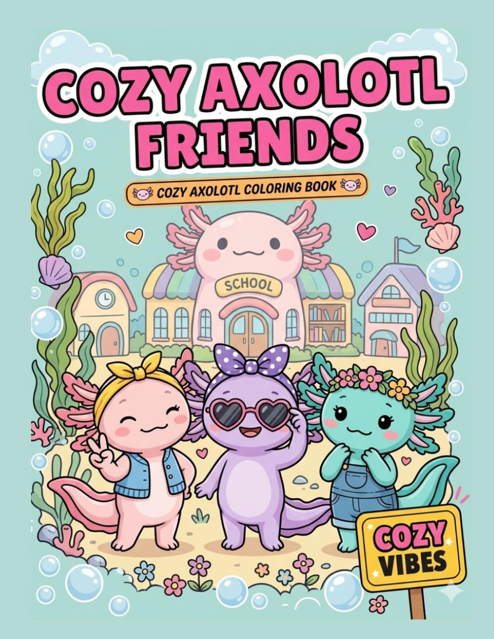 Cozy Axolotl Friends: A Bold and Easy Coloring Book for Kids and Adults with Simple, Cute Underwater Scenes for Relaxation and Fun