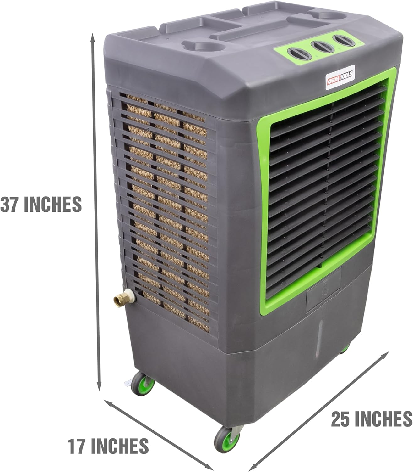 OEMTOOLS 23968 3-Speed Evaporative Cooler, Green and Gray, Cools Up to 950 Square Feet, 3100 CFM, Portable Cooler Fan