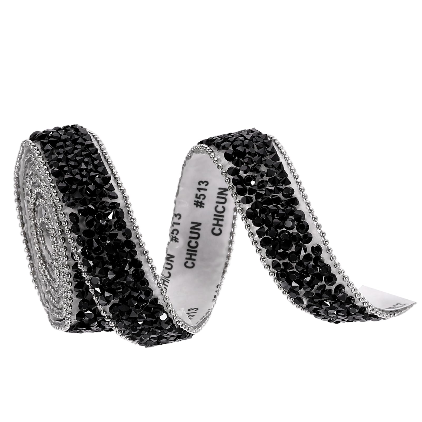 sourcing map 1 Yard x 0.59 Inch Crystal Rhinestone Ribbon, Self Adhesive Resin Crystal Trim Ribbon Strips Bling Artificial Gem Stone Beaded Applique for Clothing DIY Crafts, Black