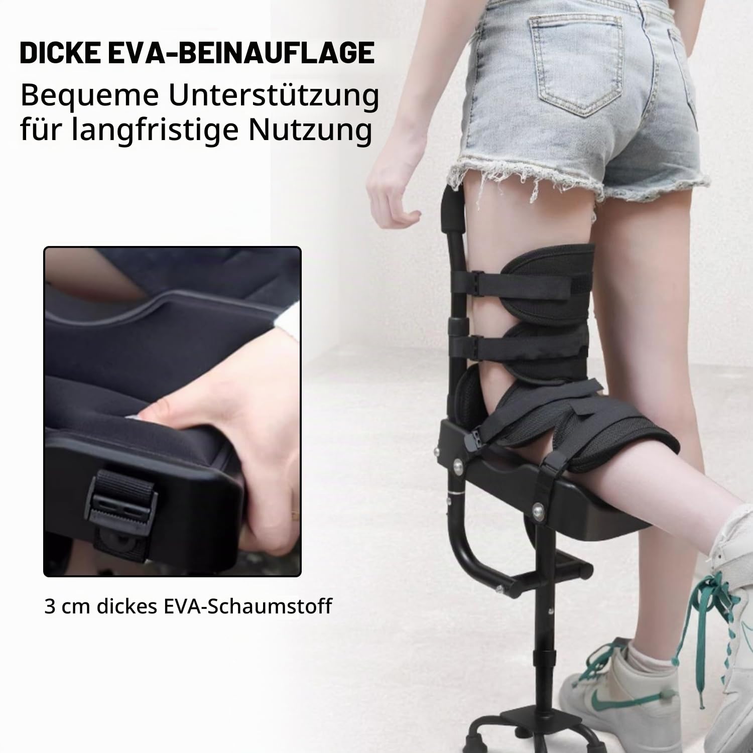 Einbeiniger Teleskop-Gehwagen, Freihändige Kniekrücke - 5-Stufige Höhenverstellung, Maximale Belastbarkeit 150 kg, Rutschfeste Gehhilfe für Knöchelfrakturen, Verstauchungen und Fußstütze