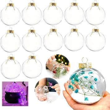 Neioaas 12PCS Clear DlY Fillable Ornaments Balls,3.15" Transparent Balls Plastic Baubles for Crafting DlY,Round Clear Ball Ornament forXmas Tree,Home Decoration,Wedding,Party,Christmas