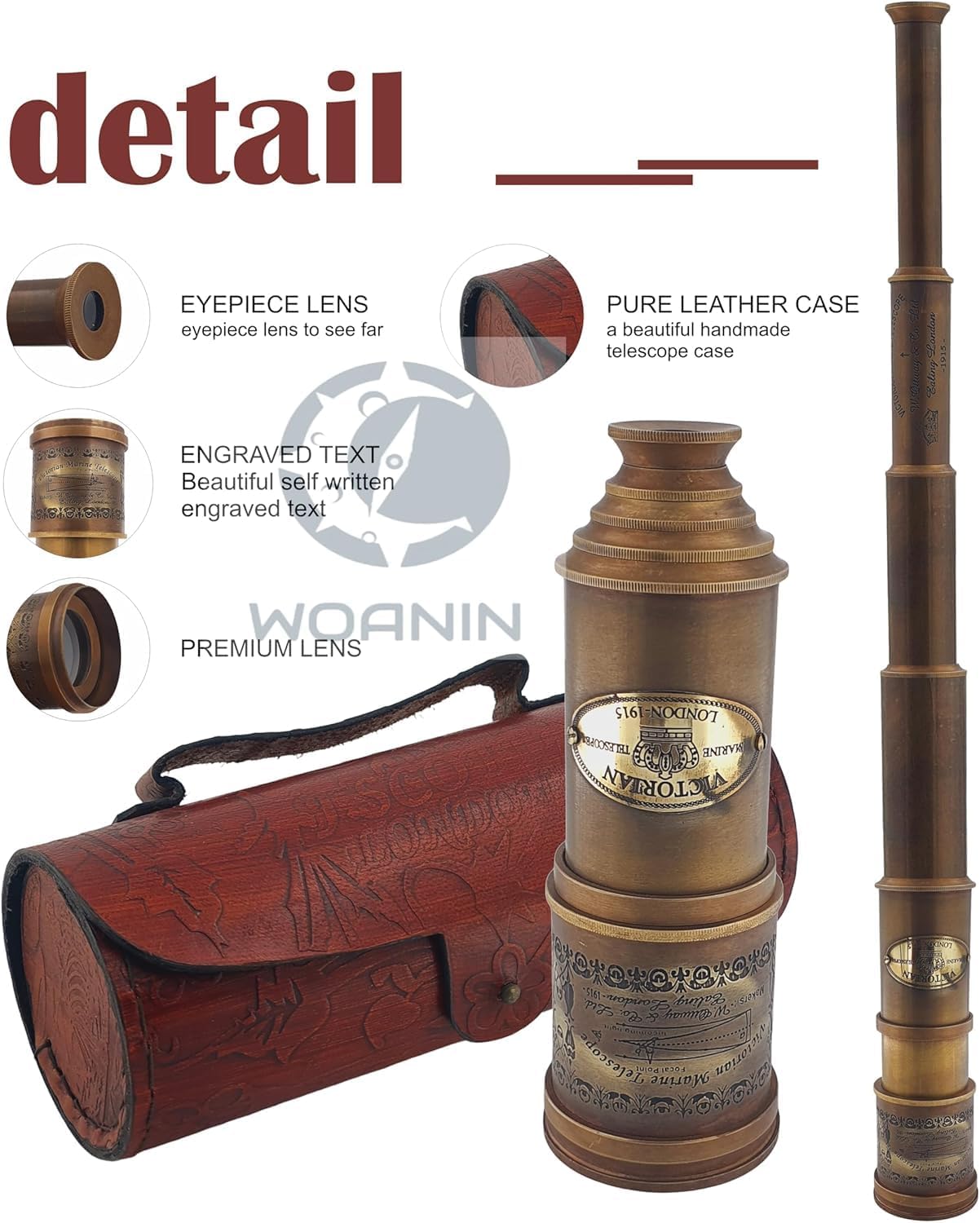 Antique Telescope 1915 London Brass Maritime 15x Vintage Pirate Spyglass Telescopes- Functional Brass & Clear Vision Pirate Telescope 18 inch