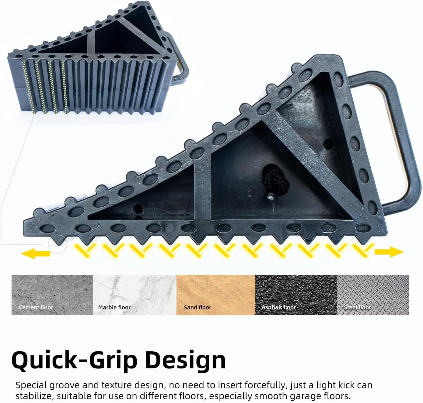 Wheel Chocks for Cars, RVs, Trucks, Trailers, and Vehicles G.V.W. up to 8T, 2 Pack with Handle and Rope - Anti Slip Bottom Tire Chock for All Weather Use - Accessory Must (Black - 2 Pack)