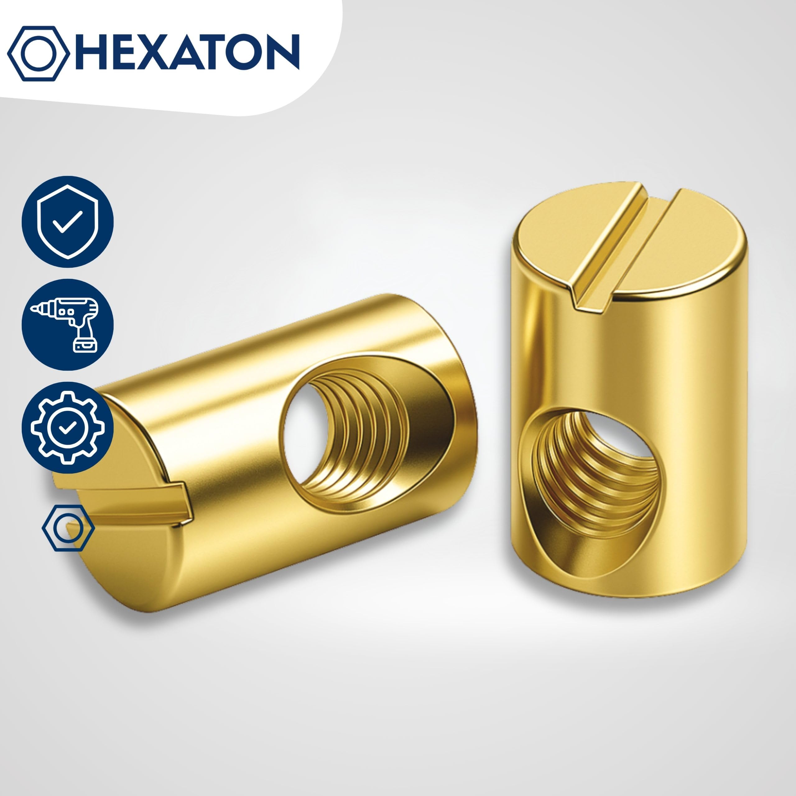 HEXATON Corps Écrous Cylindriques à fente chevilles Asymétrique - M6 x 10 x 16 mm - 100 pièces - Acier Galvanisé Jaune