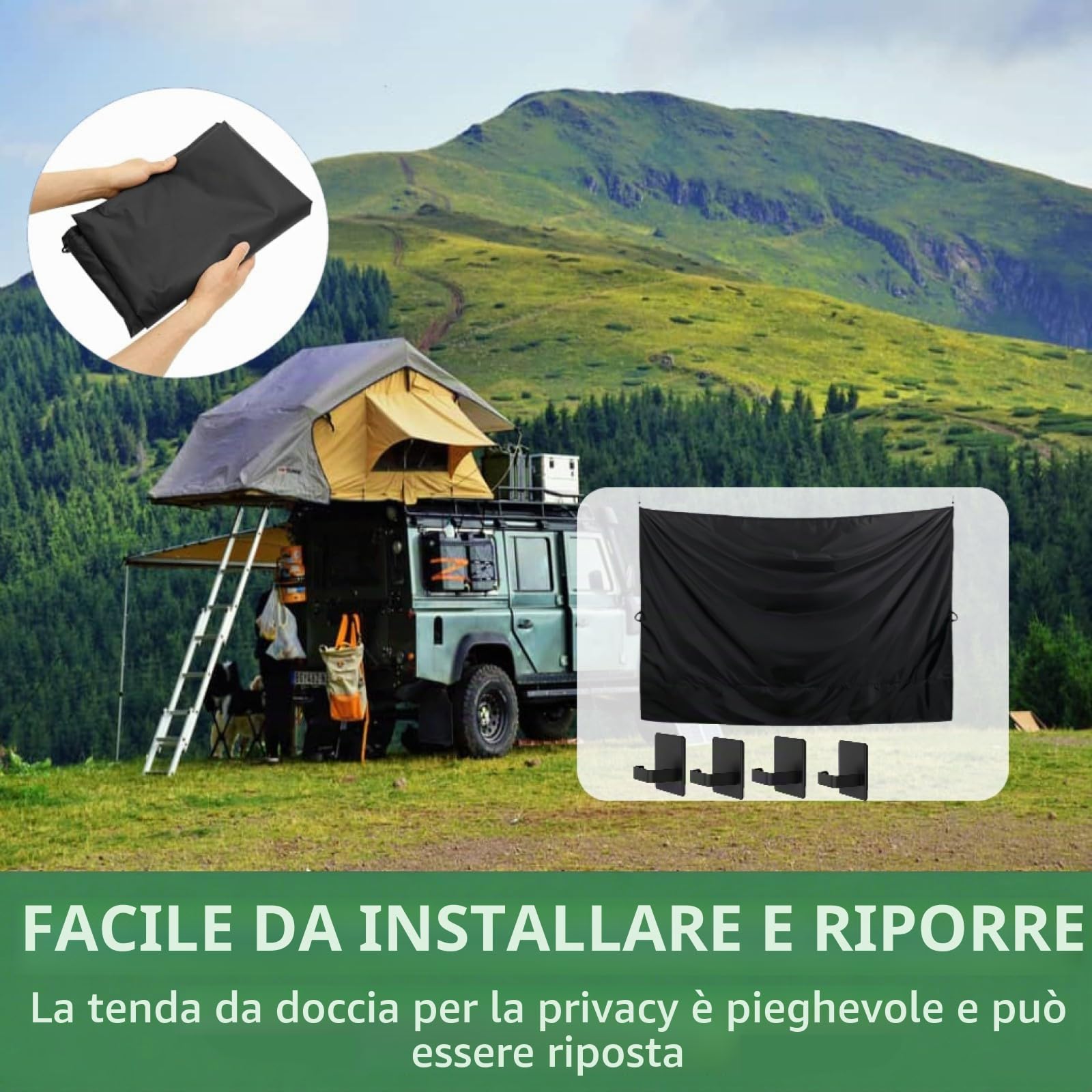 Tenda da Doccia per Porta Posteriore RV, 220x145cm / 86x57pollici 420D Panno Oxford Regolabile Impermeabile Tenda Cambiante Privacy con Gancio Magnetico per VW, Sprinter, Ram Promaster,Transit