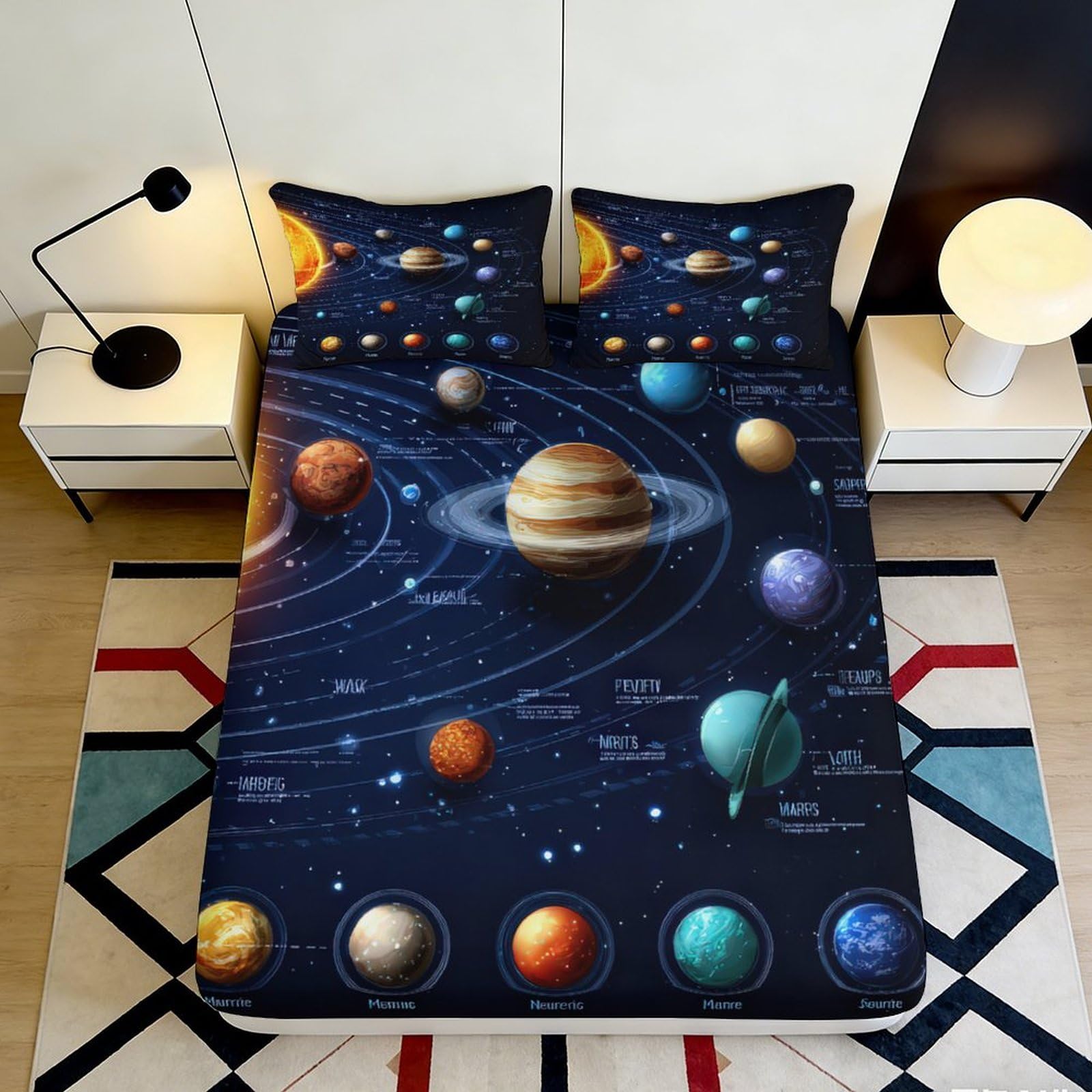 K1r3d9e5 Style-5 3D Printed Solar System Fitted Sheet Microfiber Soft Breathable Planetary Bed Cover For Bedroom Dorm Mattress Decor 90X200x25cm