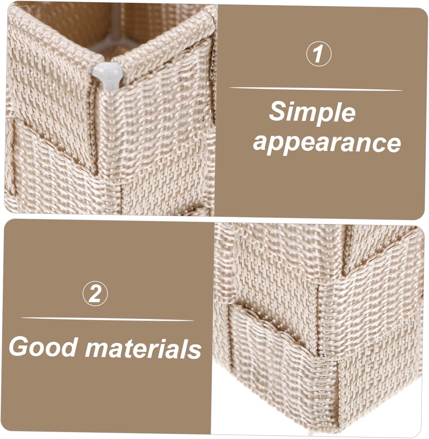 Woven Storage Basket Beige Rectangular Straw Iron Organizer image 3