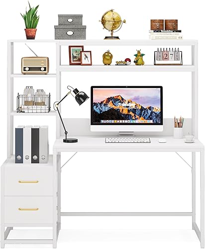 Miniatura 5 de Escritorio para computadora con cajones y gabinete, escritorio de oficina rústico con estantes de almacenamiento para oficina en casa
