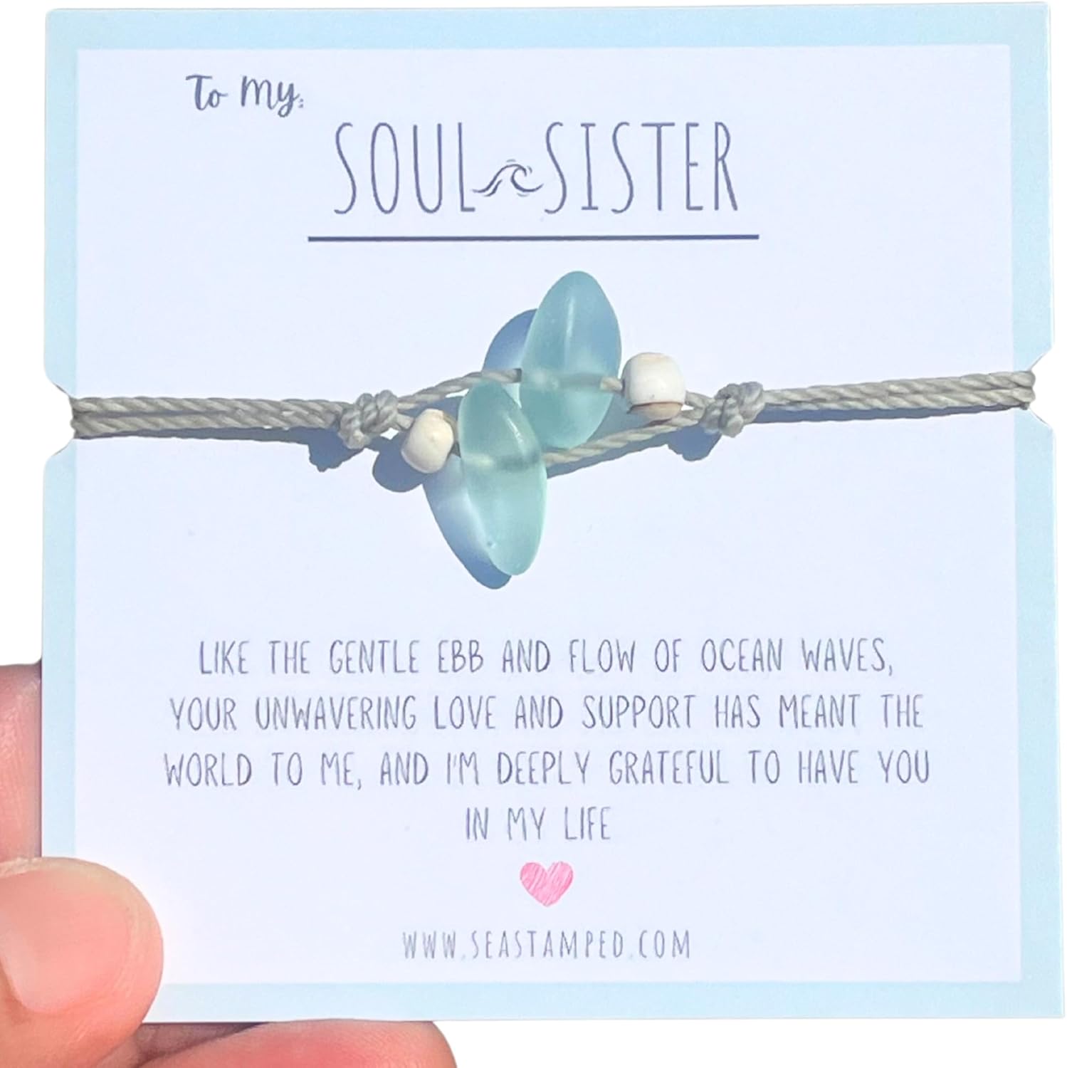 SeaStamped Soul Sister Bracelet - Handmade Adjustable Sea Glass Pebble Beach Jewelry for Best Friends & Unbiological Sisters