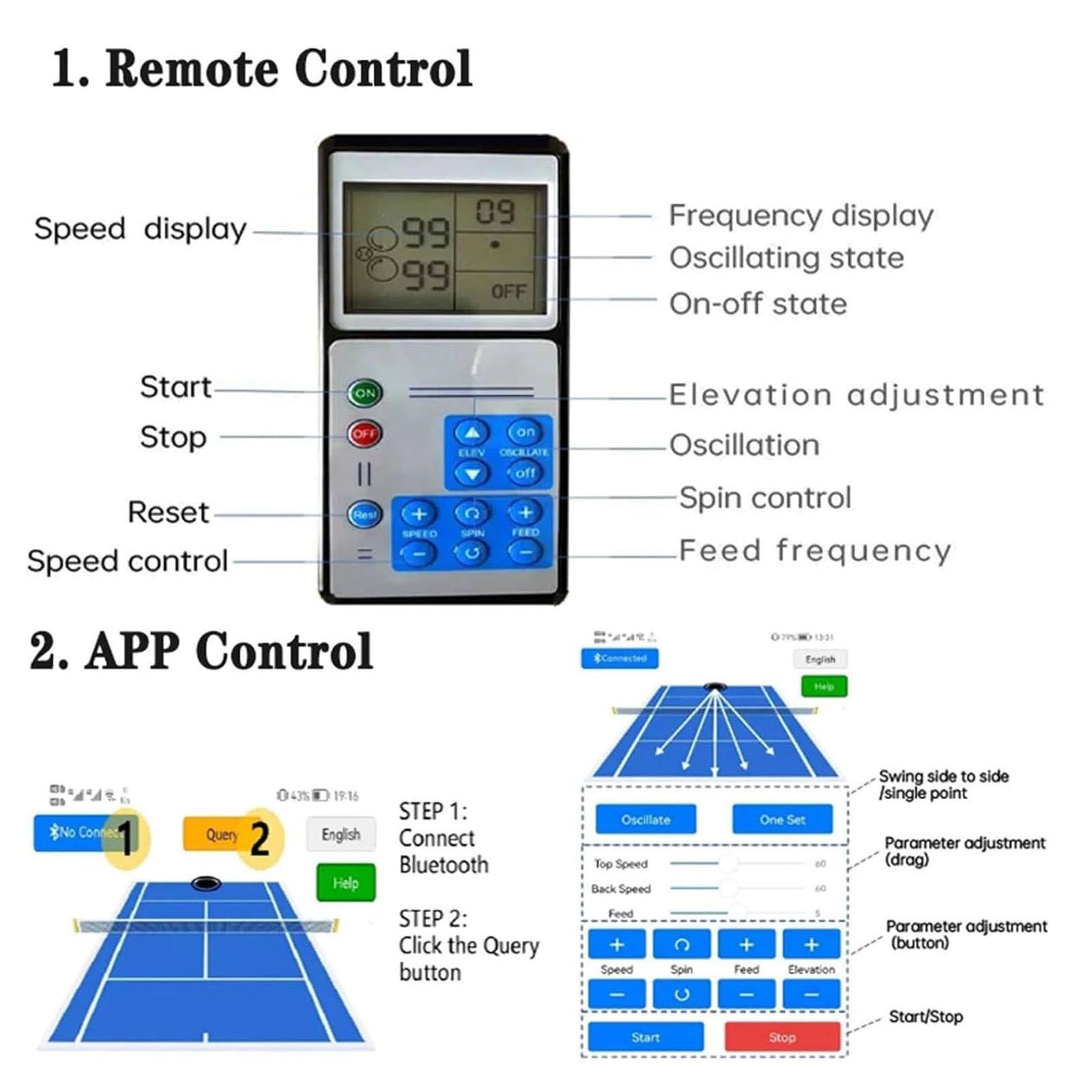 smafoseedding Máquina De Pelotas De Tenis,Equipo De Práctica De Tenis con Lanzador Automático De Pelotas,80 De Gran Capacidad,Elevación Ajustable De 20°-60°,para Escuelas/Clubes/Clubes Privados
