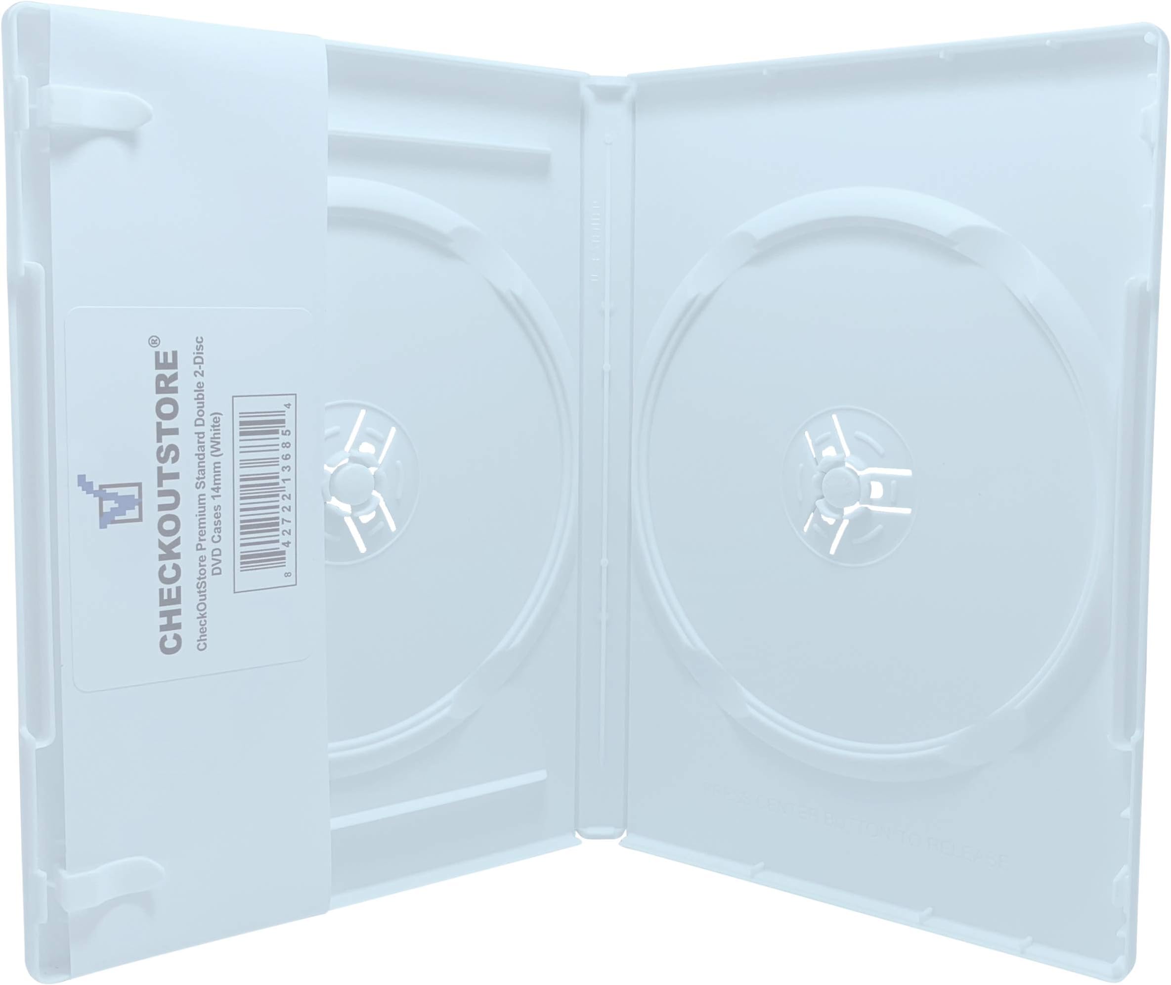 CheckOutStore (10) Premium Standard Double 2-Disc DVD Cases 14mm (White)