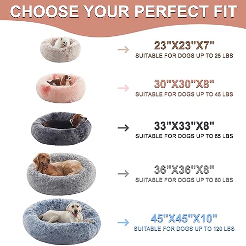 Miniatura 7 de Cama para perros extragrandes con forma de dona de 45 pulgadas, cama redonda calmante y esponjosa para mascotas con funda extraíble y lavable, se