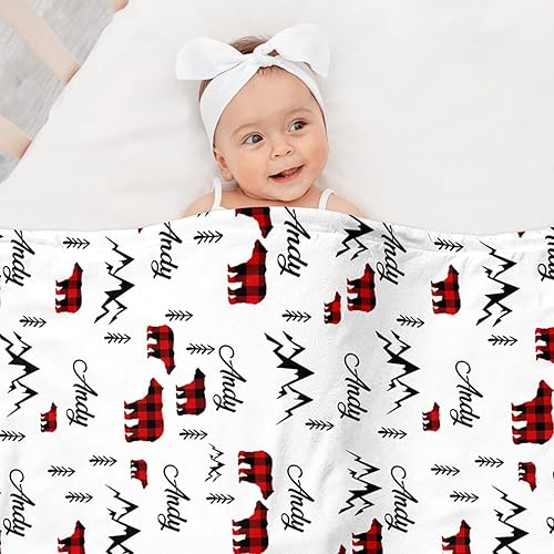 Miniatura 3 de Juego de ropa de cama personalizado para cuna para bebé, juego de ropa de cama personalizado para cuna con nombre, ropa de cama de oso a cuadros