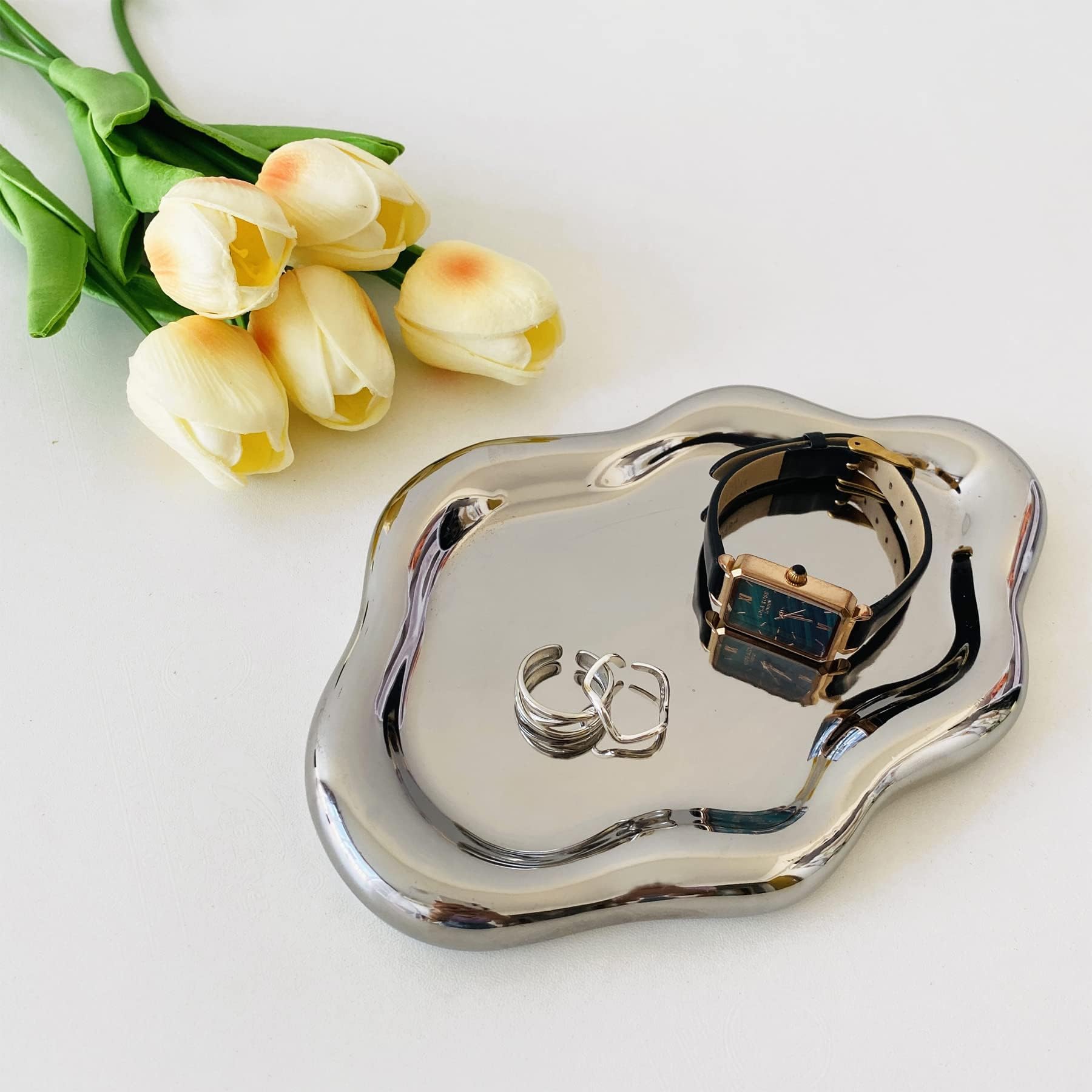 conviv Jewelry Tray Dish,Cloud Jewelry Dish Ring Key Trinket Dish,Ceramic Tray,Aesthetic Room Decor,Birthday Mother's Day Christmas Gifts for Women(Silver)