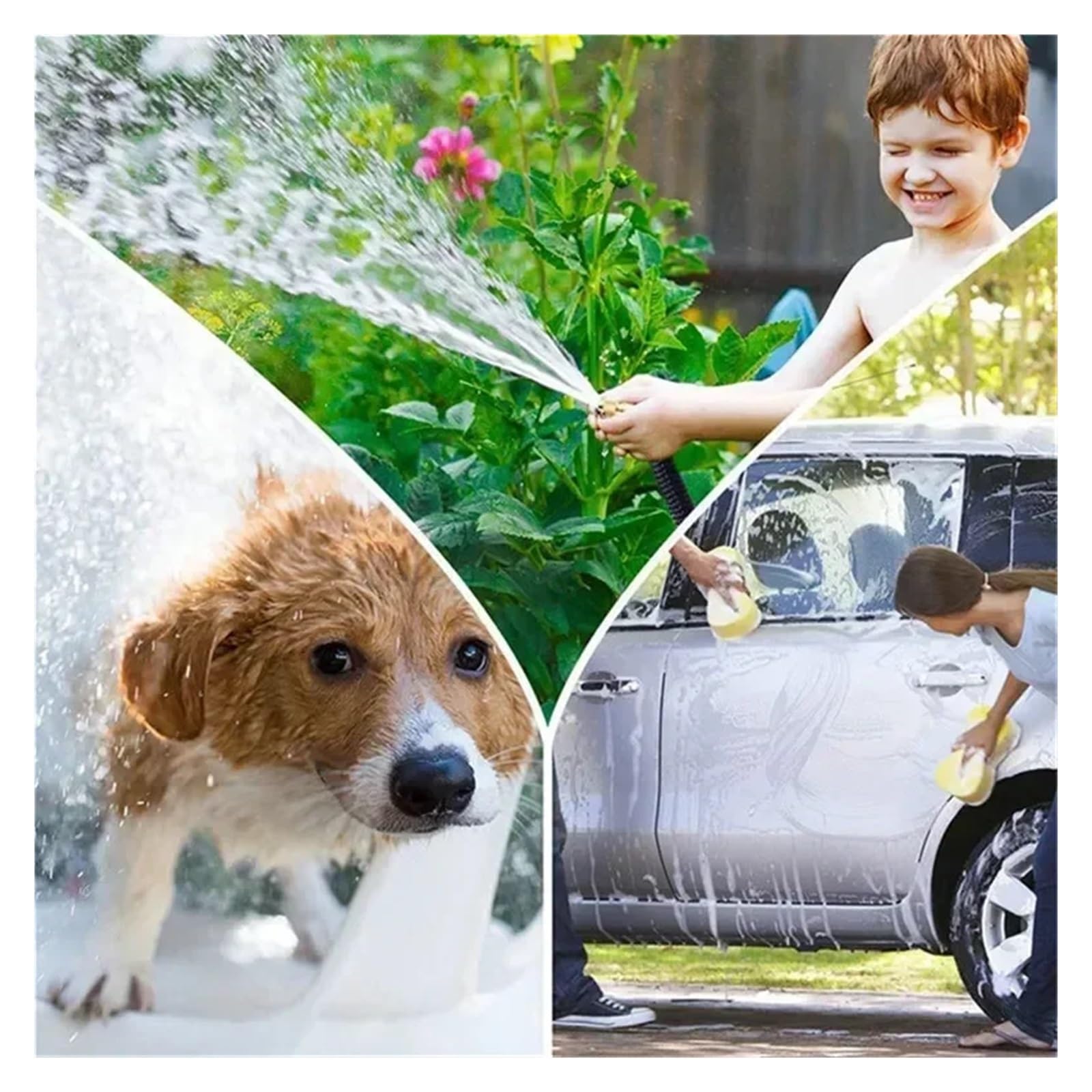 Manguera de jardín Extensible, Manguera de riego Flexible y Extensible, Manguera mágica de jardín con Pistola de Agua, Accesorio de Limpieza para Lavado de Coches a Alta presión (4,9 m)
