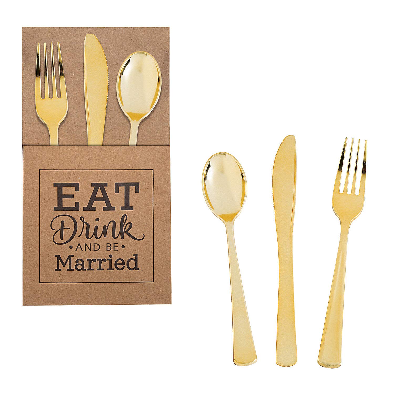 GOLD CUTLERY & KRAFT HLDR FOR 50 - Party Supplies - 218 Pieces